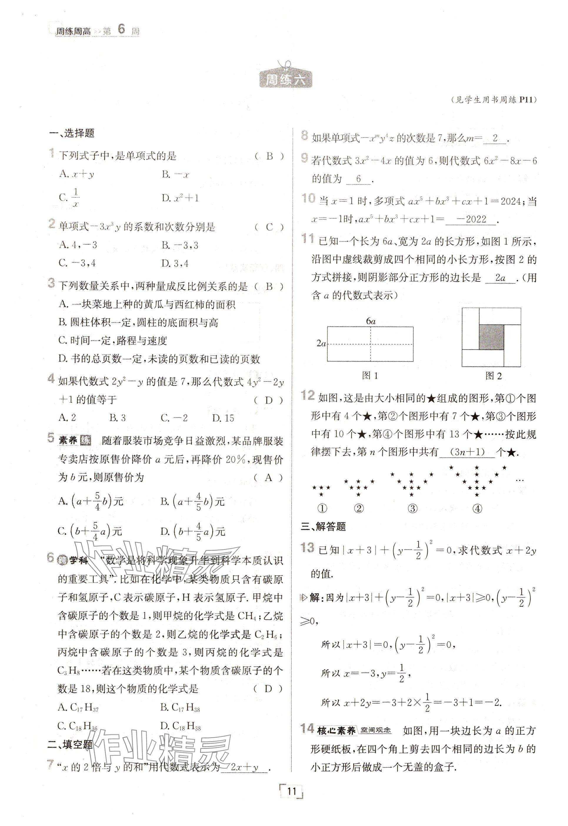 2024年日清周练七年级数学上册人教版 参考答案第11页