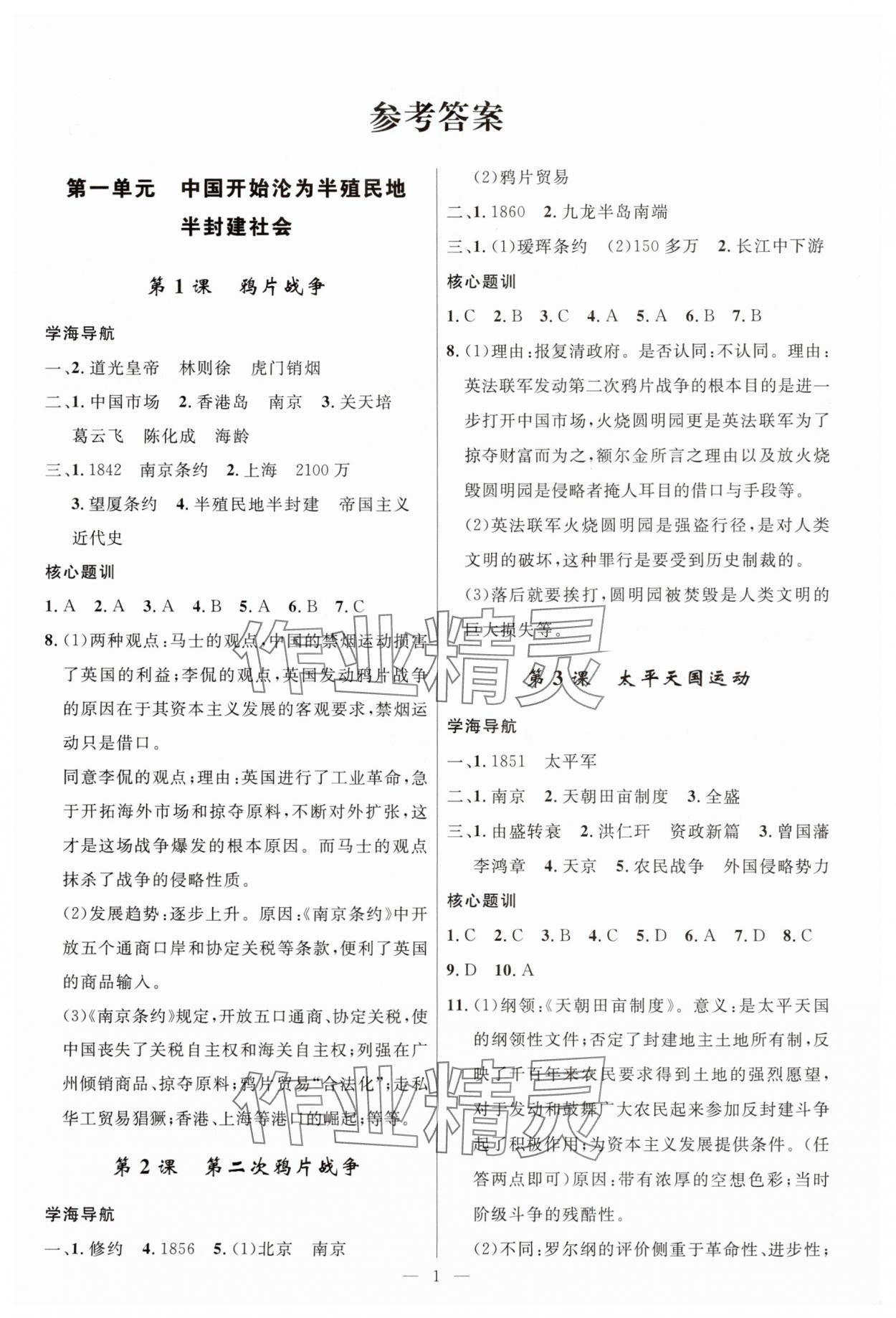 2025年顶尖课课练八年级历史上册人教版贵州专版 第1页