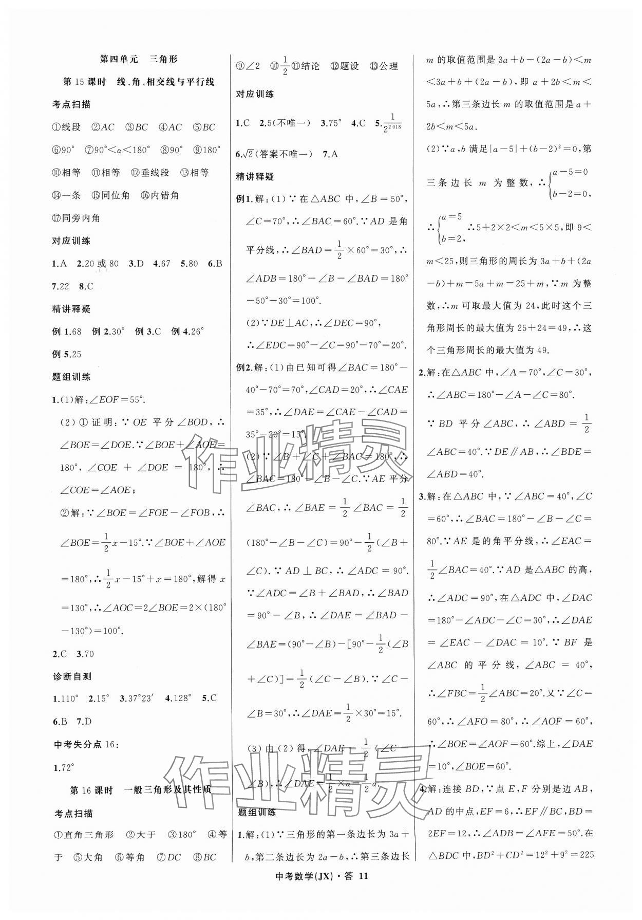 2024年名師面對面中考滿分特訓方案數(shù)學江西專版 參考答案第11頁