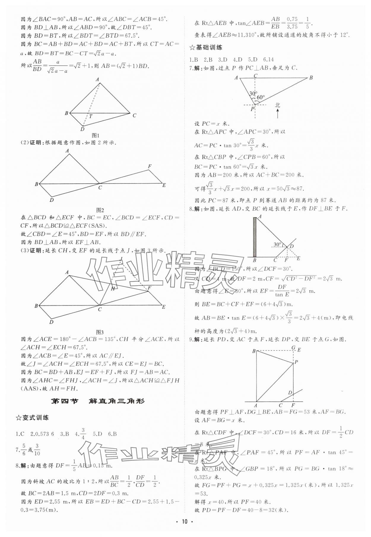 2025年初中總復習手冊中國石油大學出版社數學 參考答案第9頁