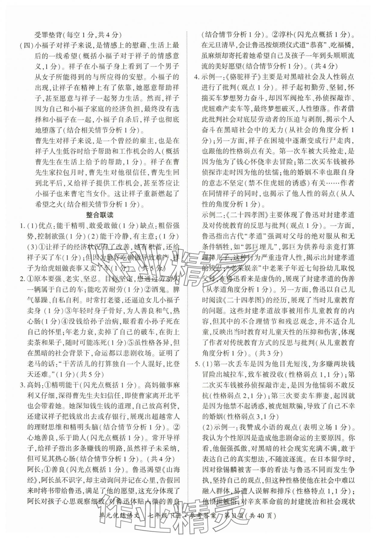 2025年單元優(yōu)練七年級(jí)語文下冊(cè)人教版廣州專版 參考答案第11頁