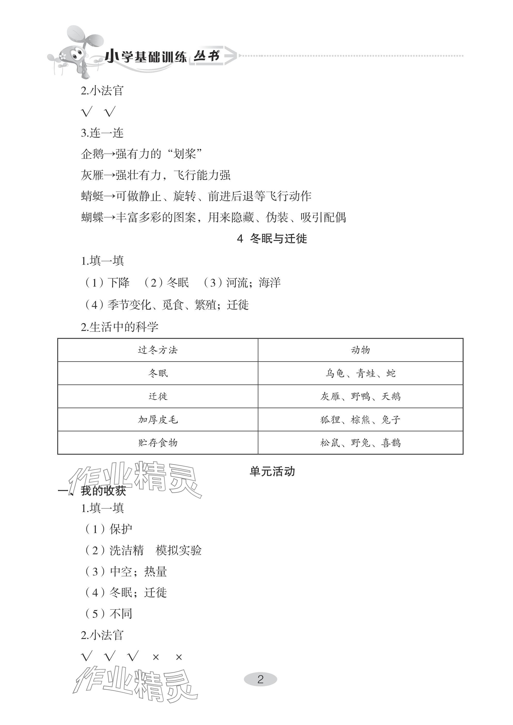 2024年自主學習指導課程三年級科學上冊青島版 參考答案第2頁