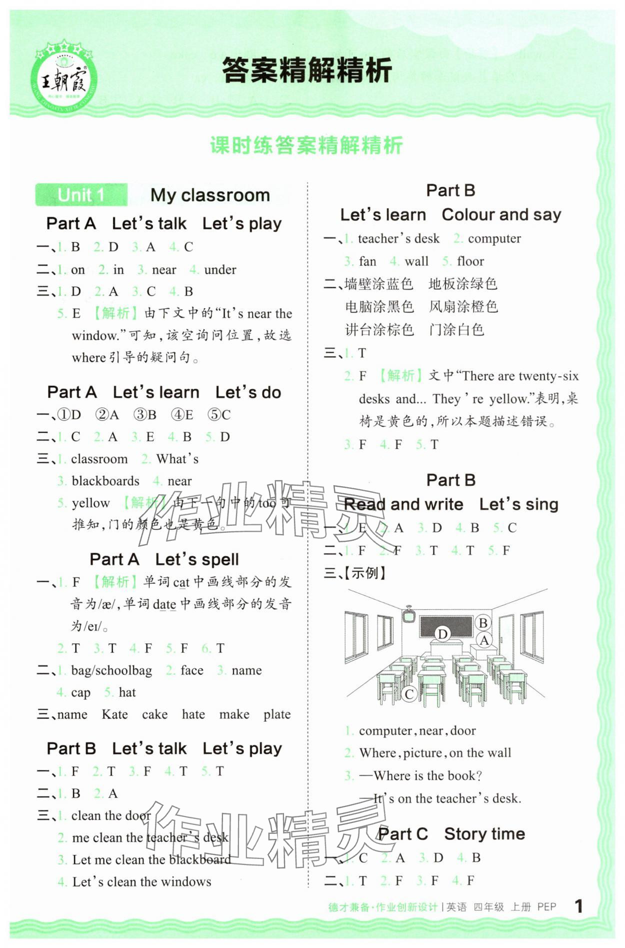 2024年王朝霞德才兼?zhèn)渥鳂I(yè)創(chuàng)新設(shè)計(jì)四年級英語上冊人教版 第1頁