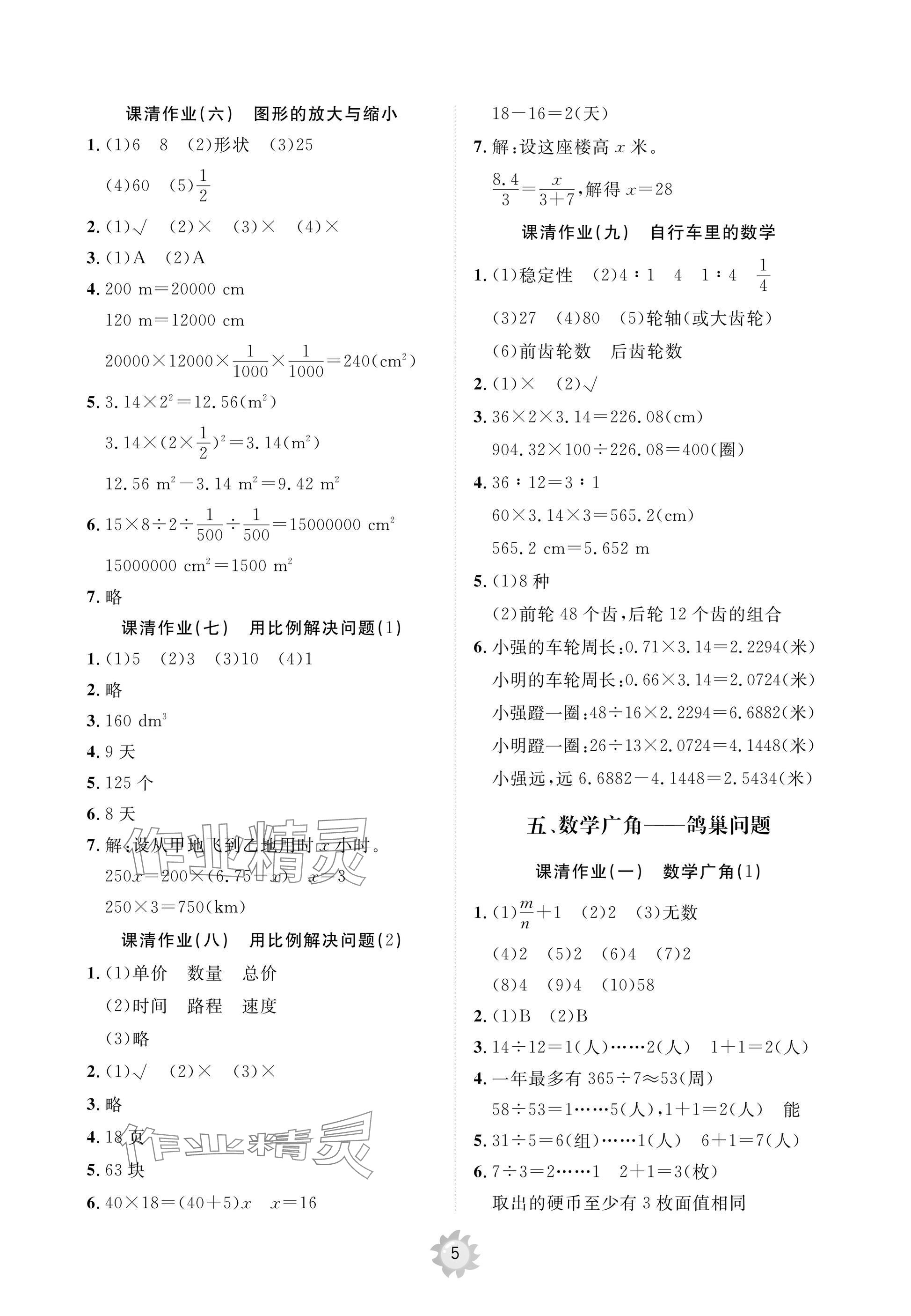 2025年同步練習(xí)冊智慧作業(yè)六年級數(shù)學(xué)下冊人教版 參考答案第5頁