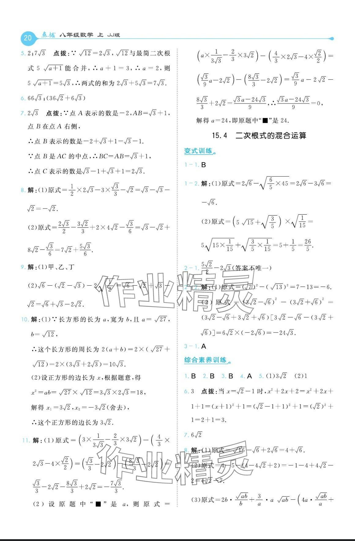 2024年特高級(jí)教師點(diǎn)撥八年級(jí)數(shù)學(xué)上冊(cè)冀教版 參考答案第20頁