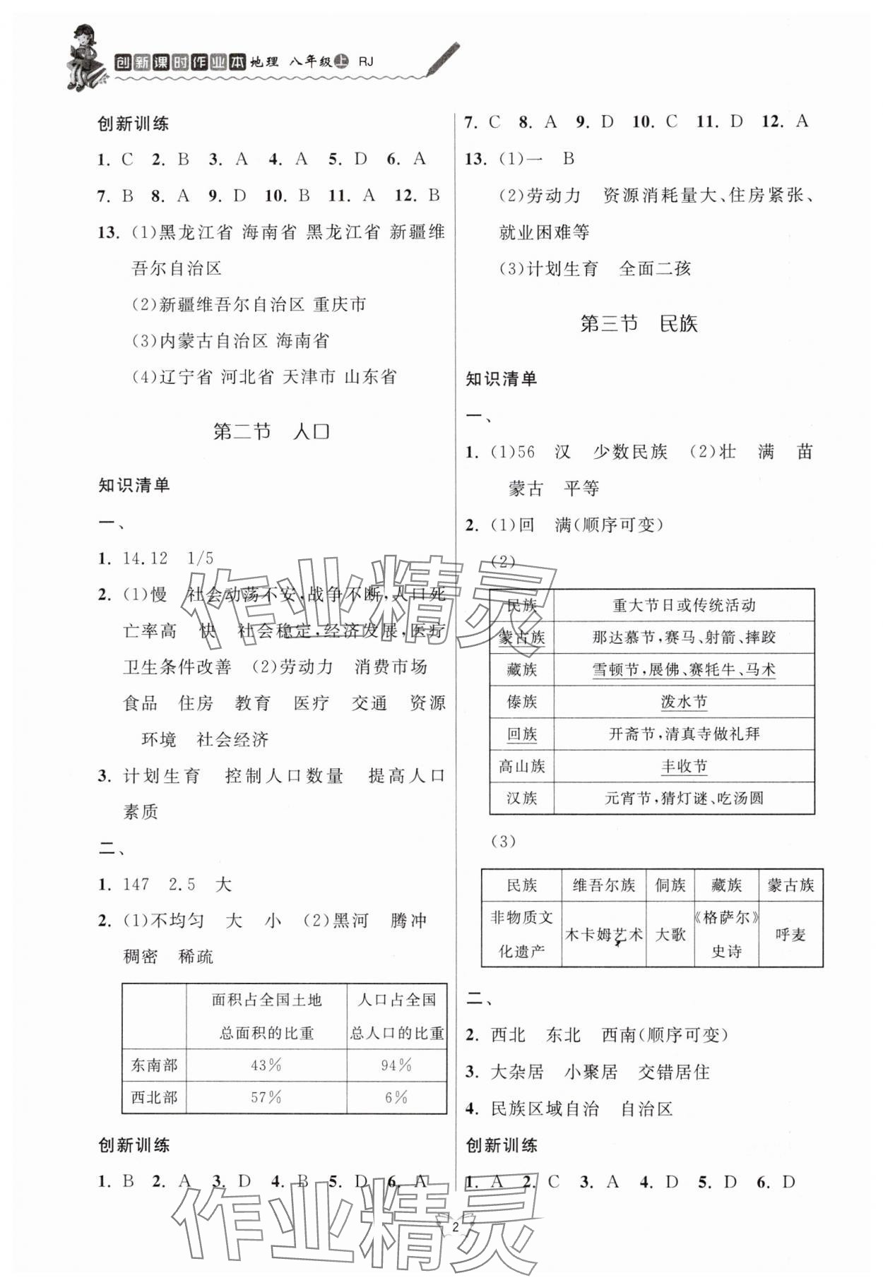 2024年創(chuàng)新課時作業(yè)本江蘇人民出版社八年級地理上冊人教版 第2頁