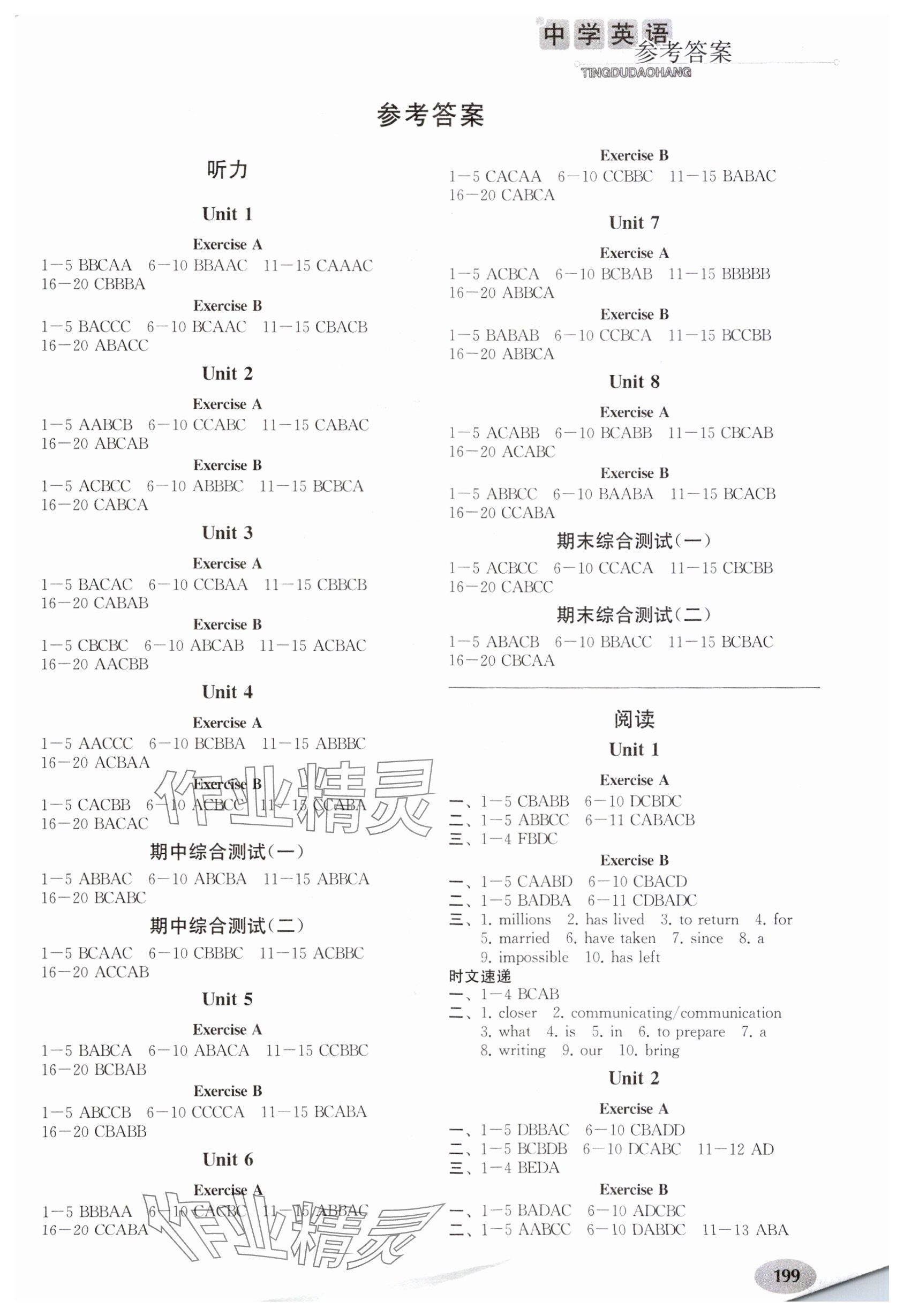 2024年中學(xué)英語(yǔ)聽(tīng)讀導(dǎo)航八年級(jí)下冊(cè) 參考答案第1頁(yè)