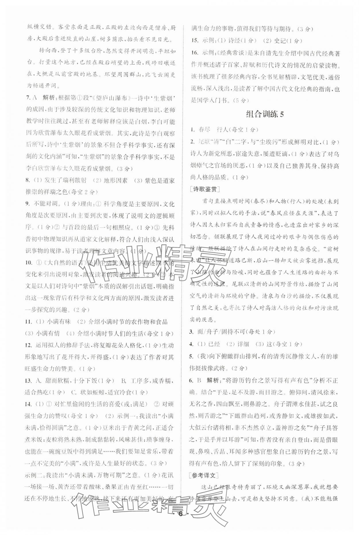 2025年通城學(xué)典組合訓(xùn)練八年級(jí)語文下冊(cè)人教版蘇州專版 參考答案第6頁