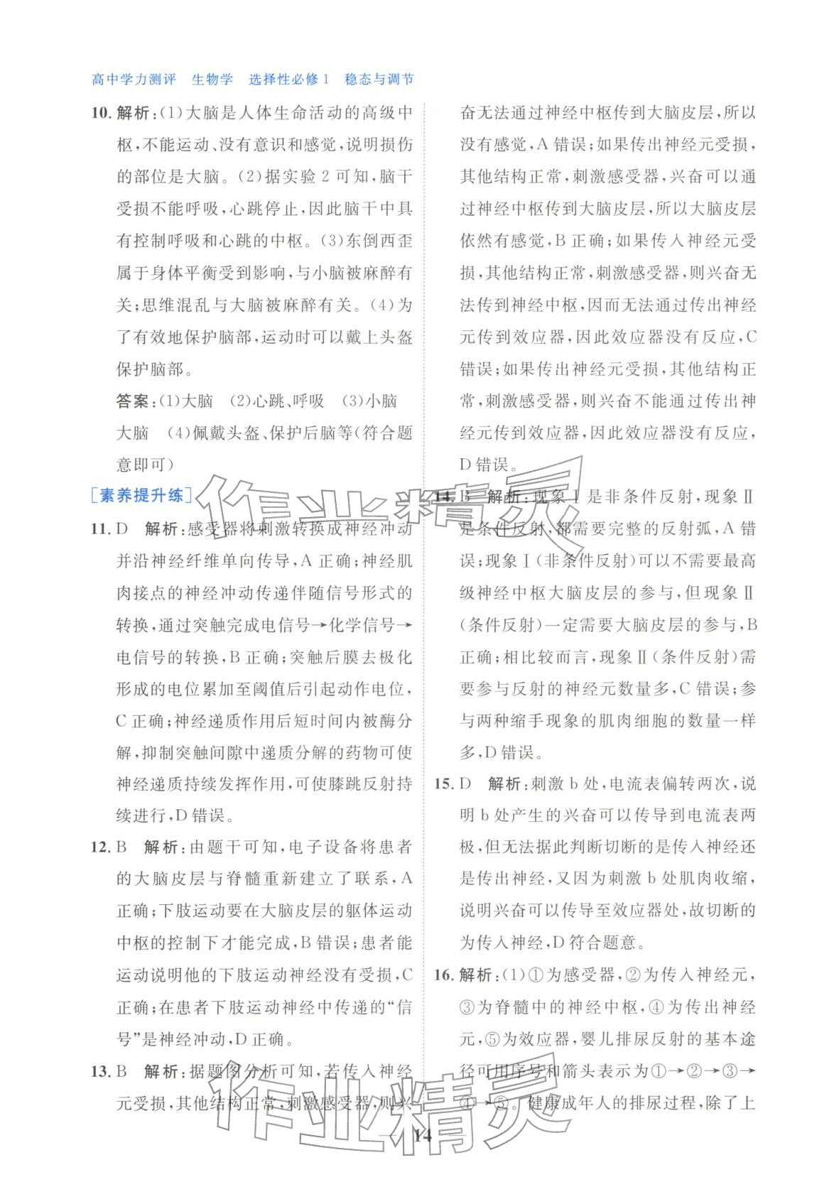 2025年高中學(xué)力測評生物選擇性必修第一冊&nbsp;第14頁