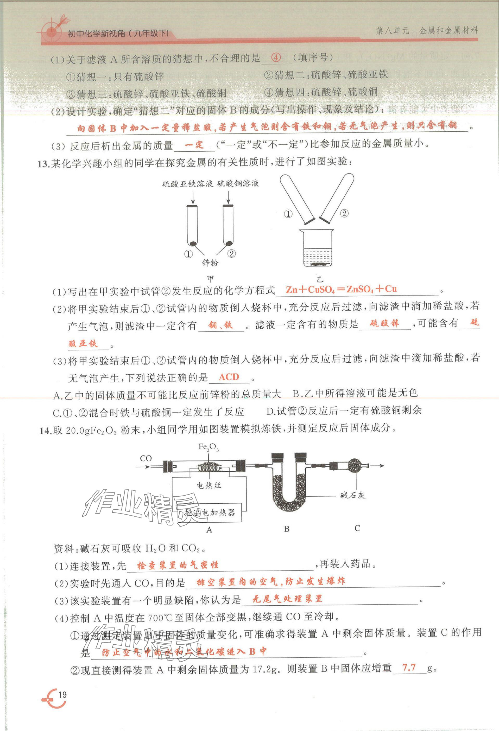 2025年新視角教輔系列叢書化學(xué)九年級(jí)下冊(cè)人教版 參考答案第19頁(yè)