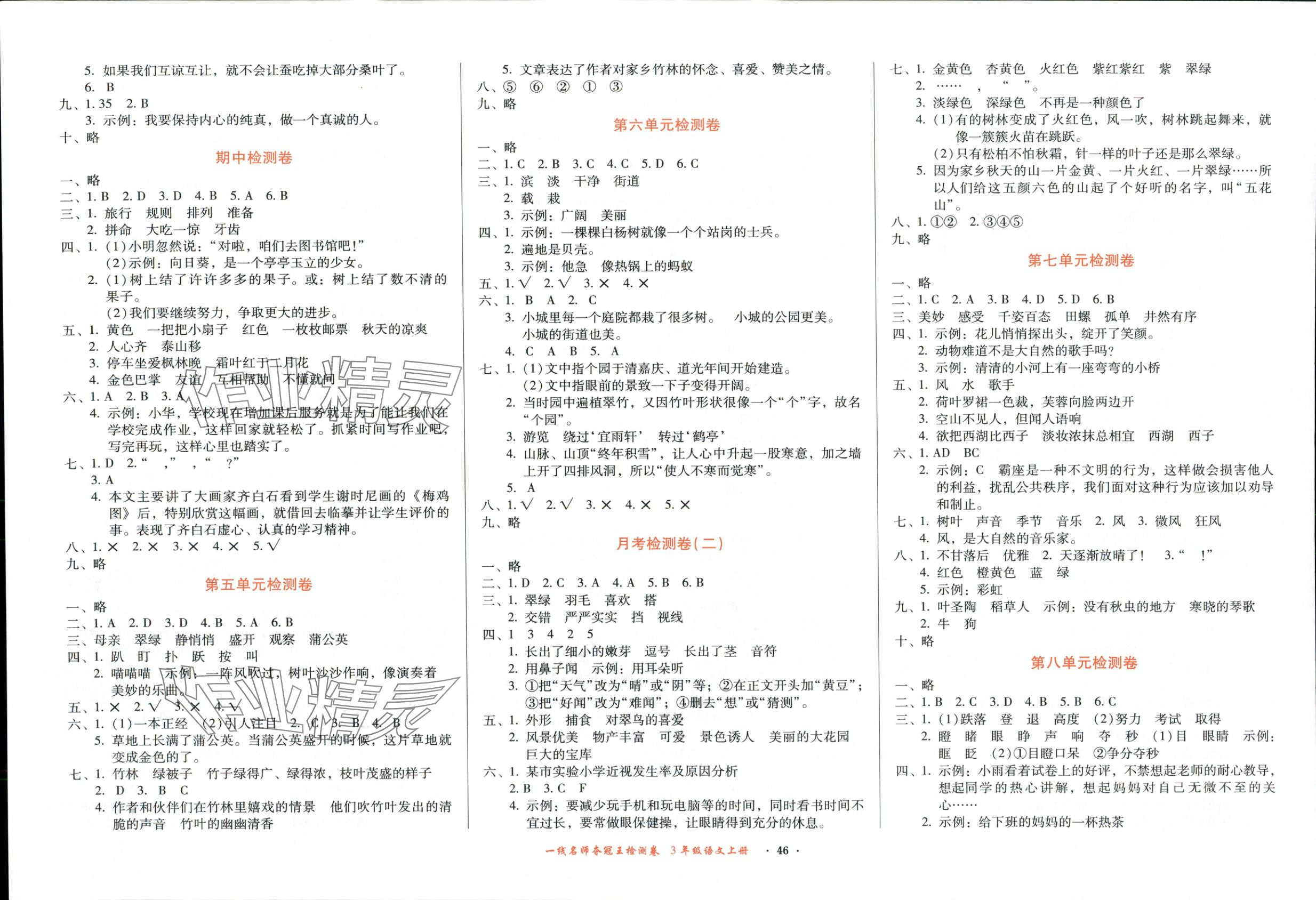 2025年一线名师夺冠王检测卷三年级语文上册人教版 第2页