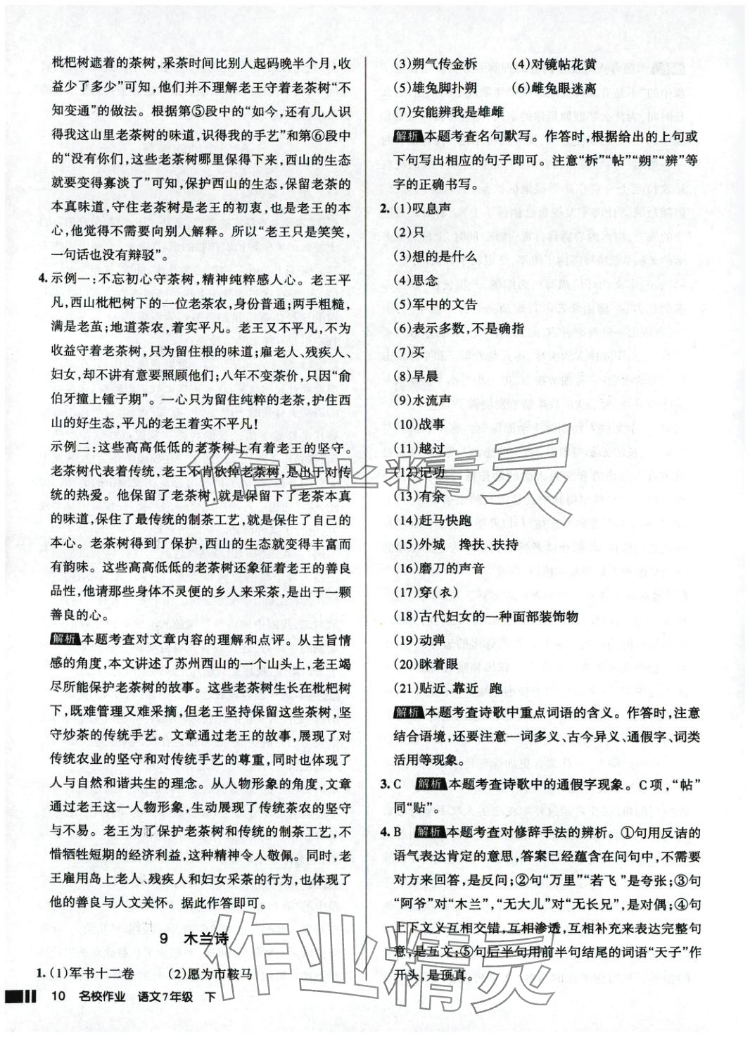 2025年名校作業(yè)語文下冊人教版 參考答案第10頁