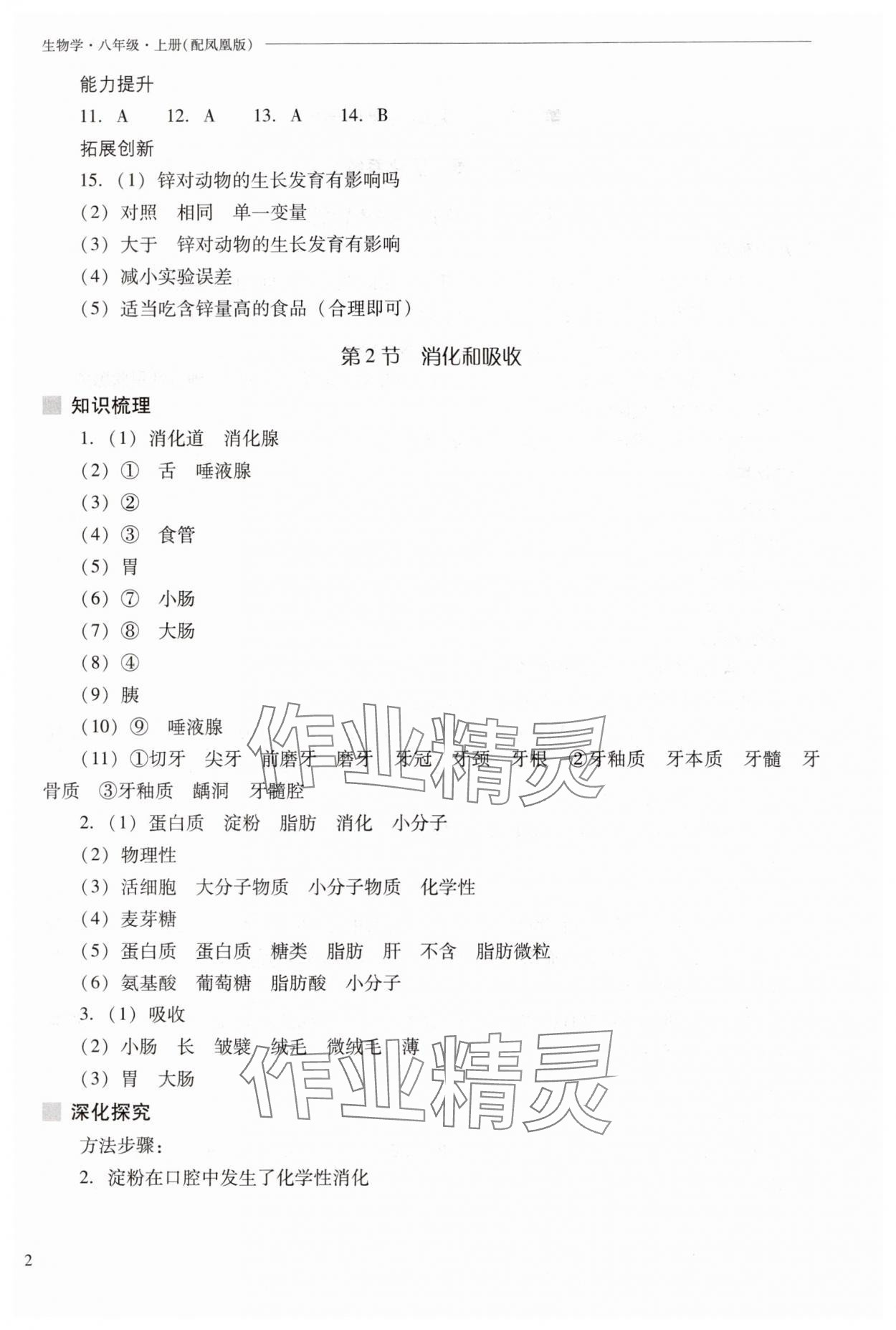 2025年新课程问题解决导学方案八年级生物上册苏教版 参考答案第2页