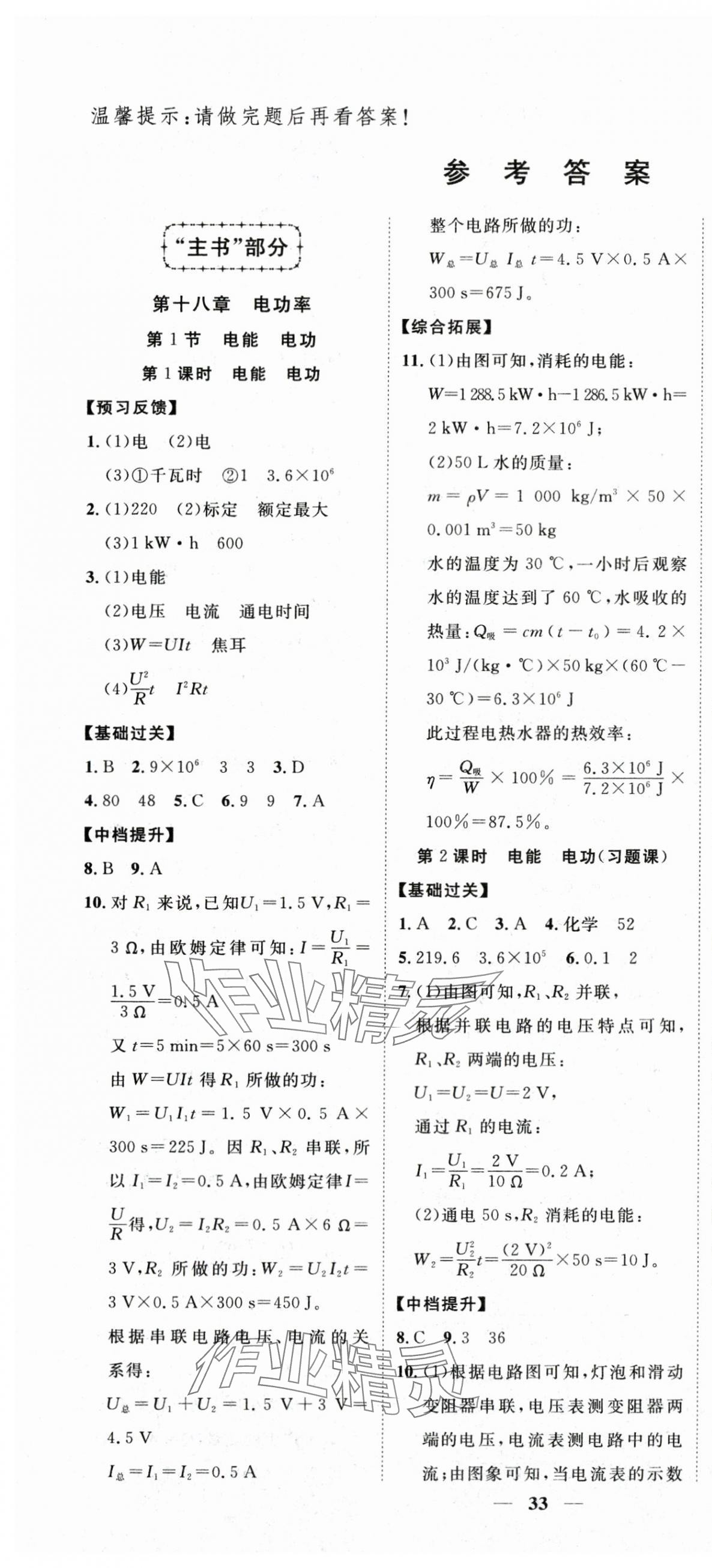 2024年本土教辅名校学案初中生辅导九年级物理下册 第1页