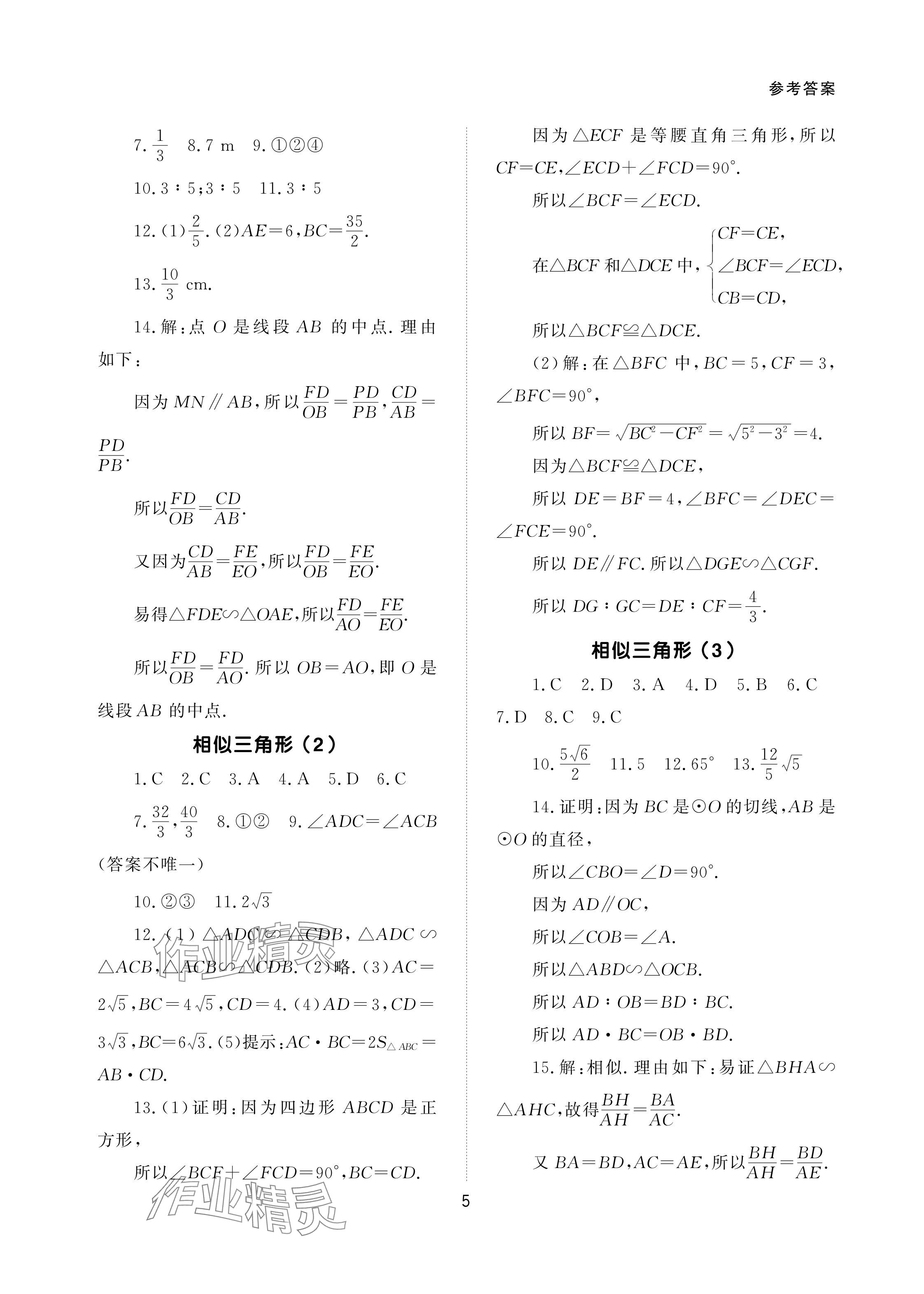 2024年配套综合练习甘肃九年级数学下册人教版 参考答案第5页