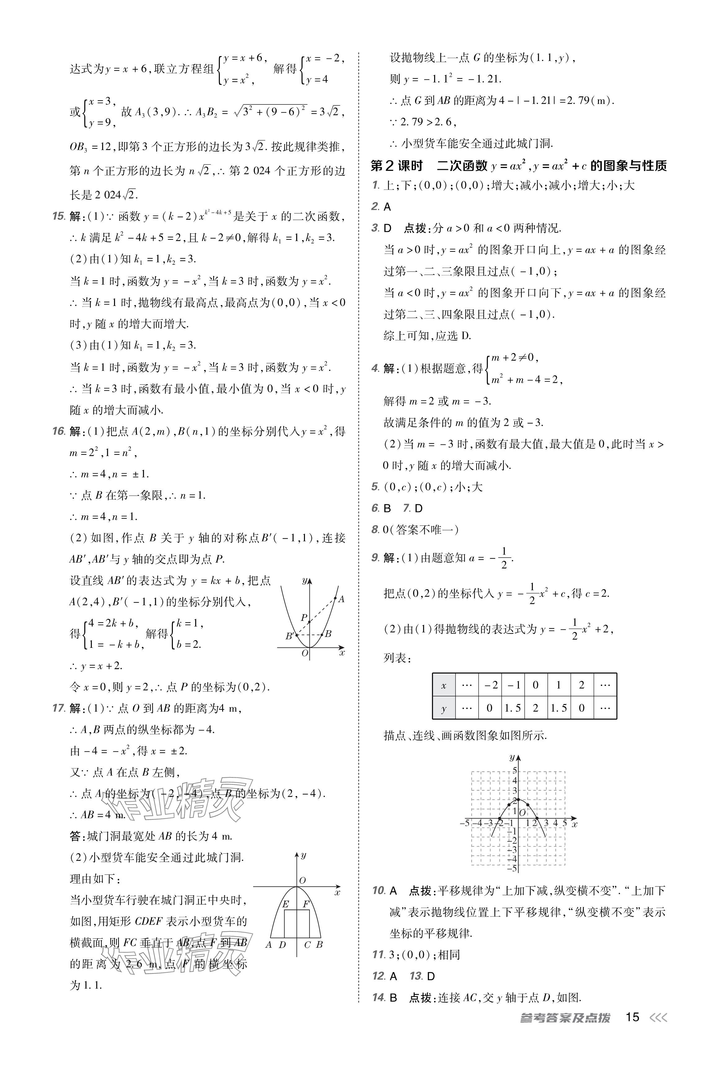 2024年點撥訓練九年級數(shù)學下冊北師大版遼寧專版 參考答案第15頁