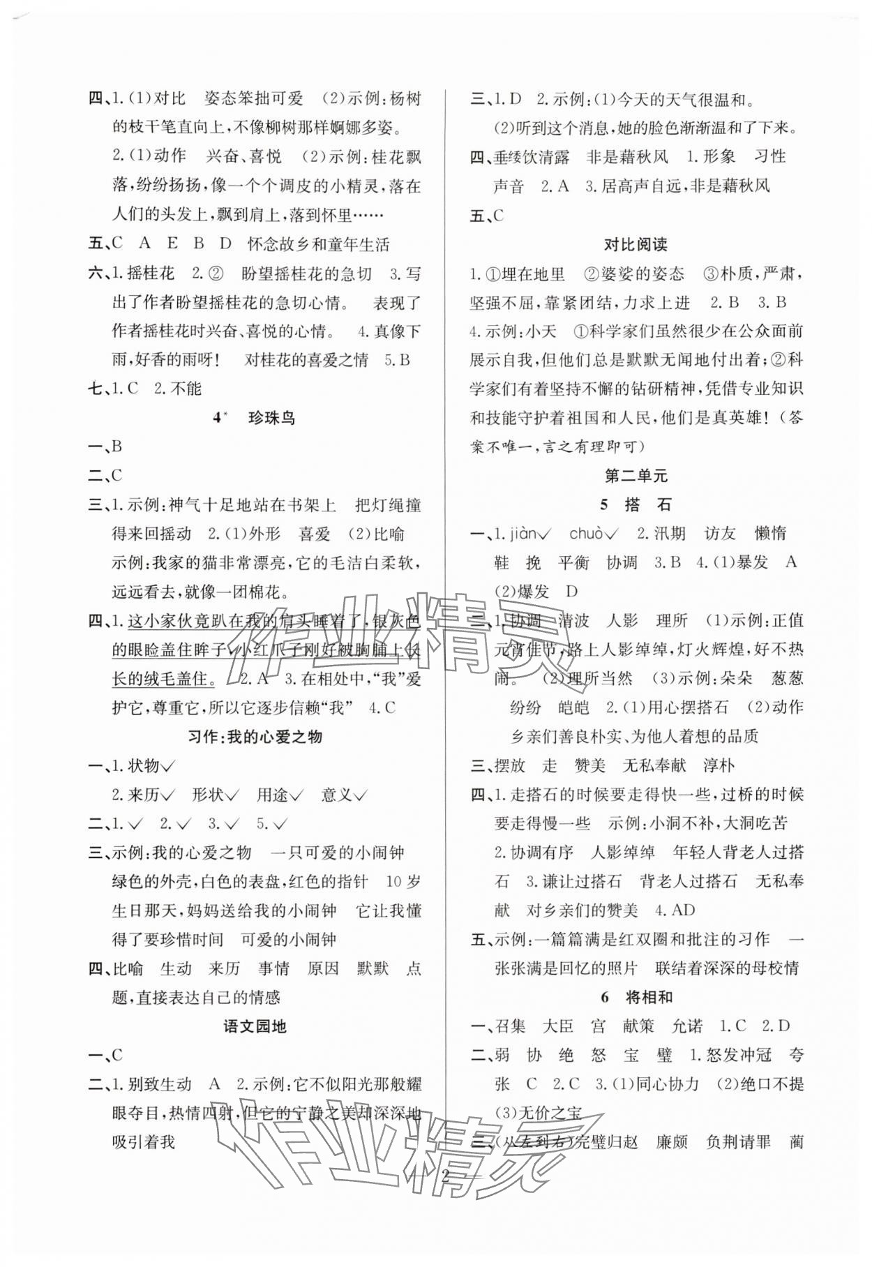 2025年阳光课堂课时作业五年级语文上册人教版 第2页