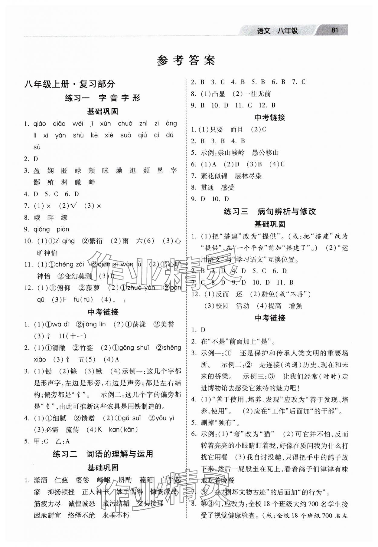 2025年寒假作业河北美术出版社八年级语文 第1页