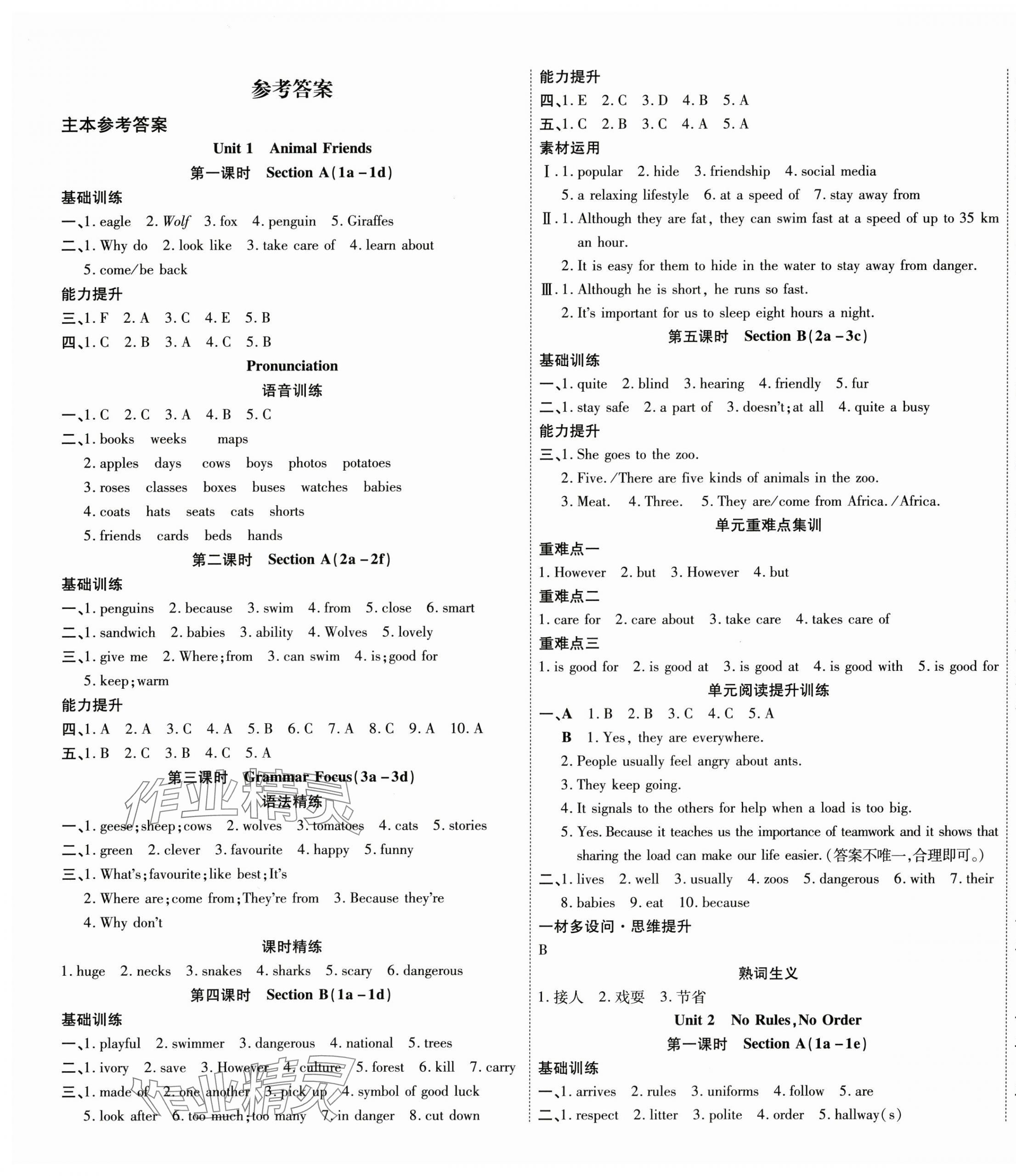 2025年暢行課堂七年級(jí)英語(yǔ)下冊(cè)人教版 參考答案第1頁(yè)