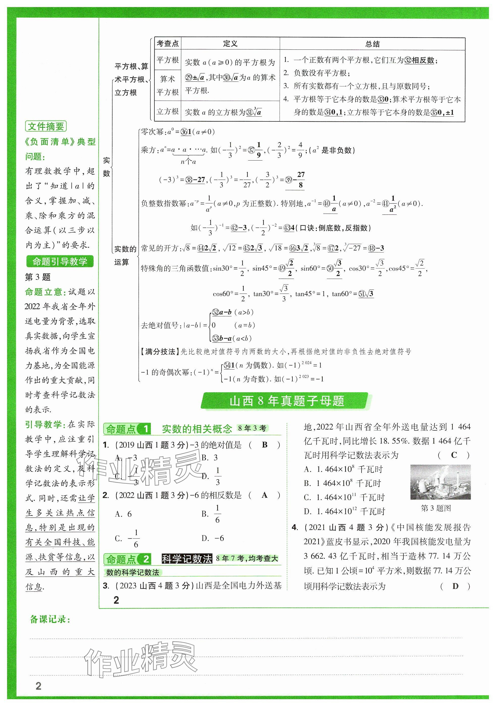 2024年万唯中考试题研究数学山西专版 参考答案第4页