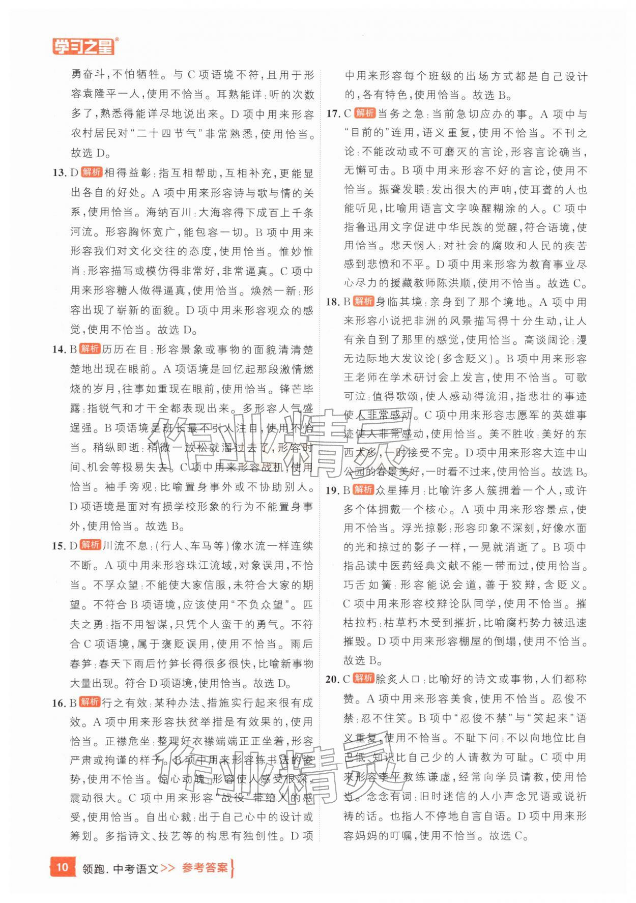 25年领跑中考语文一轮总复习辽宁专版&nbsp;参考答案第10页