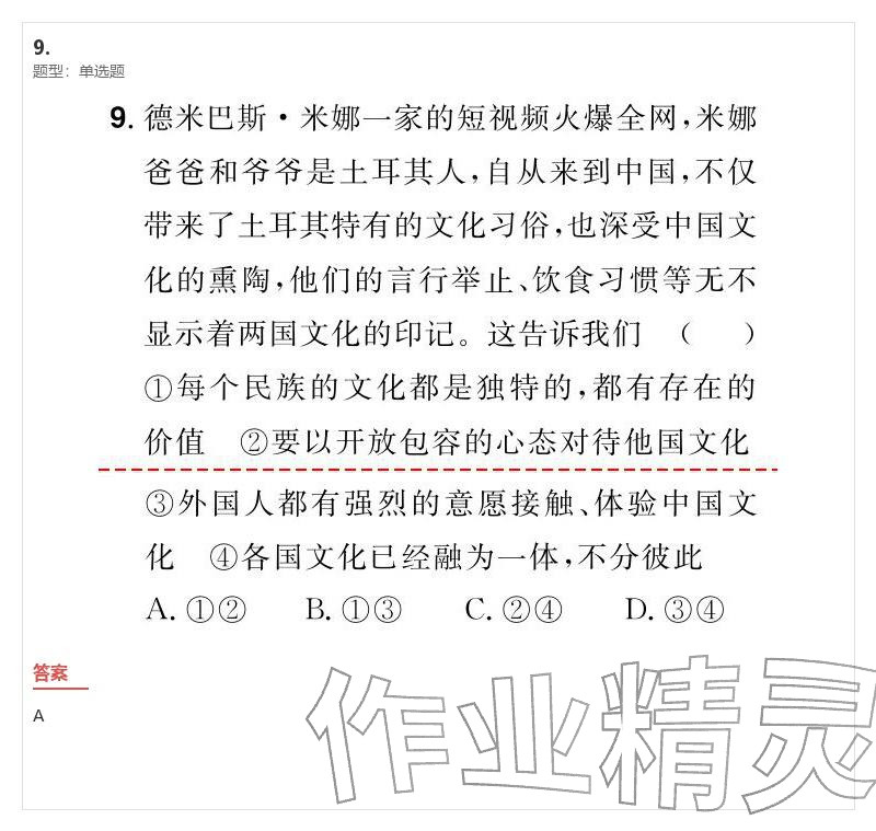 2026年优质课堂导学案九年级道德与法治下册人教版&nbsp;参考答案第9页