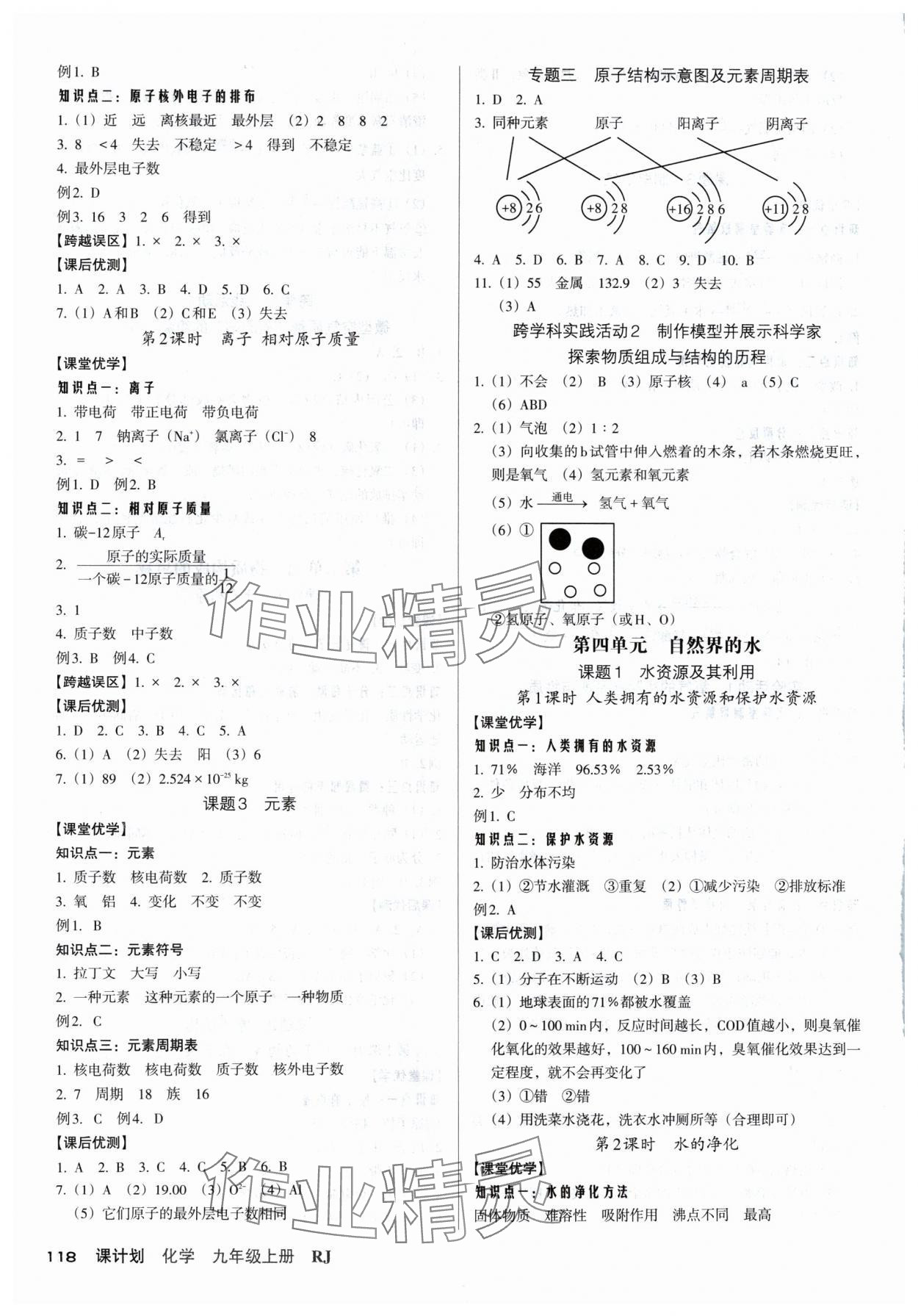 2024年全優(yōu)點練課計劃九年級化學(xué)上冊人教版 參考答案第4頁