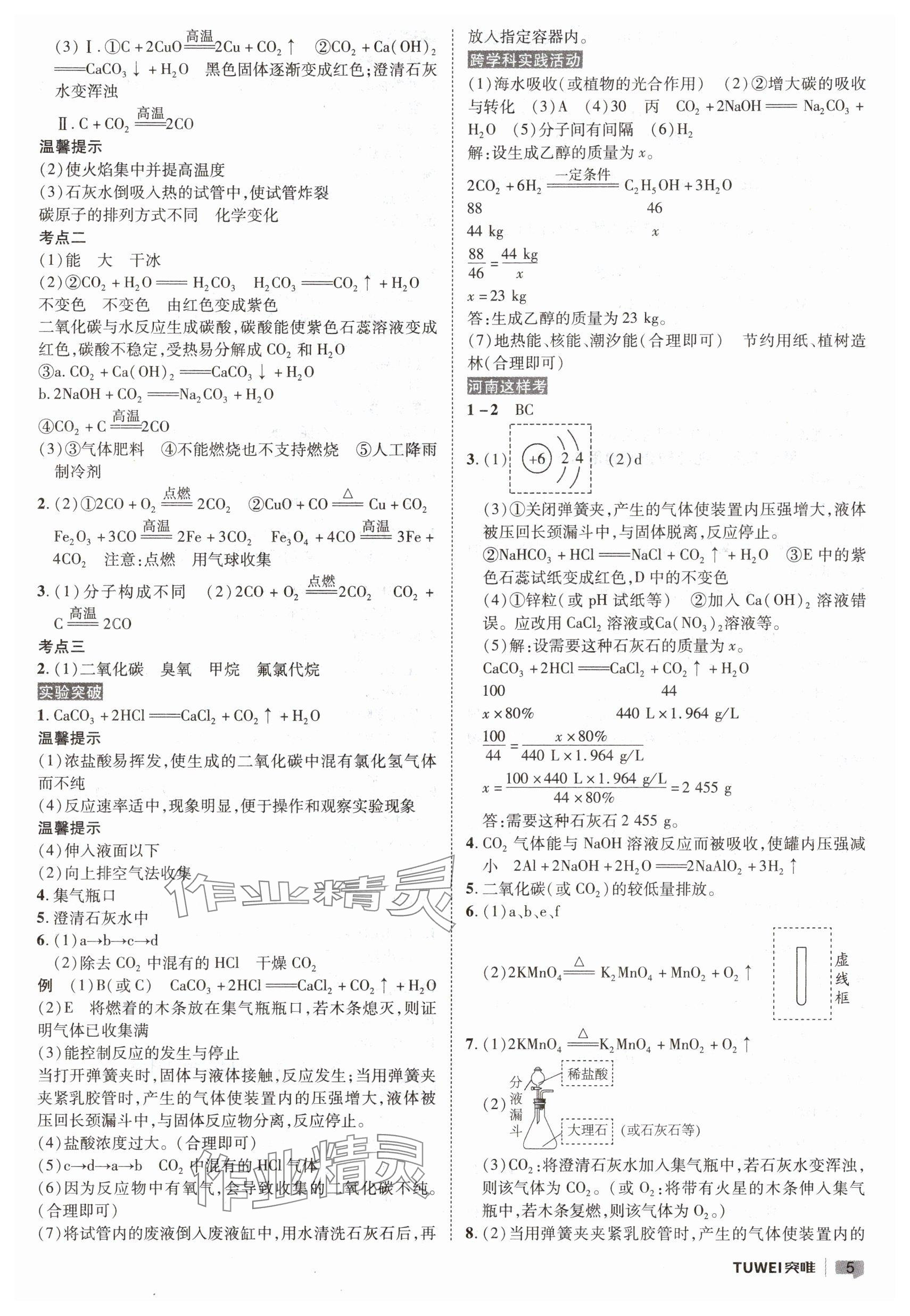 2025年一戰(zhàn)通關中考總復習化學河南專版&nbsp;參考答案第5頁