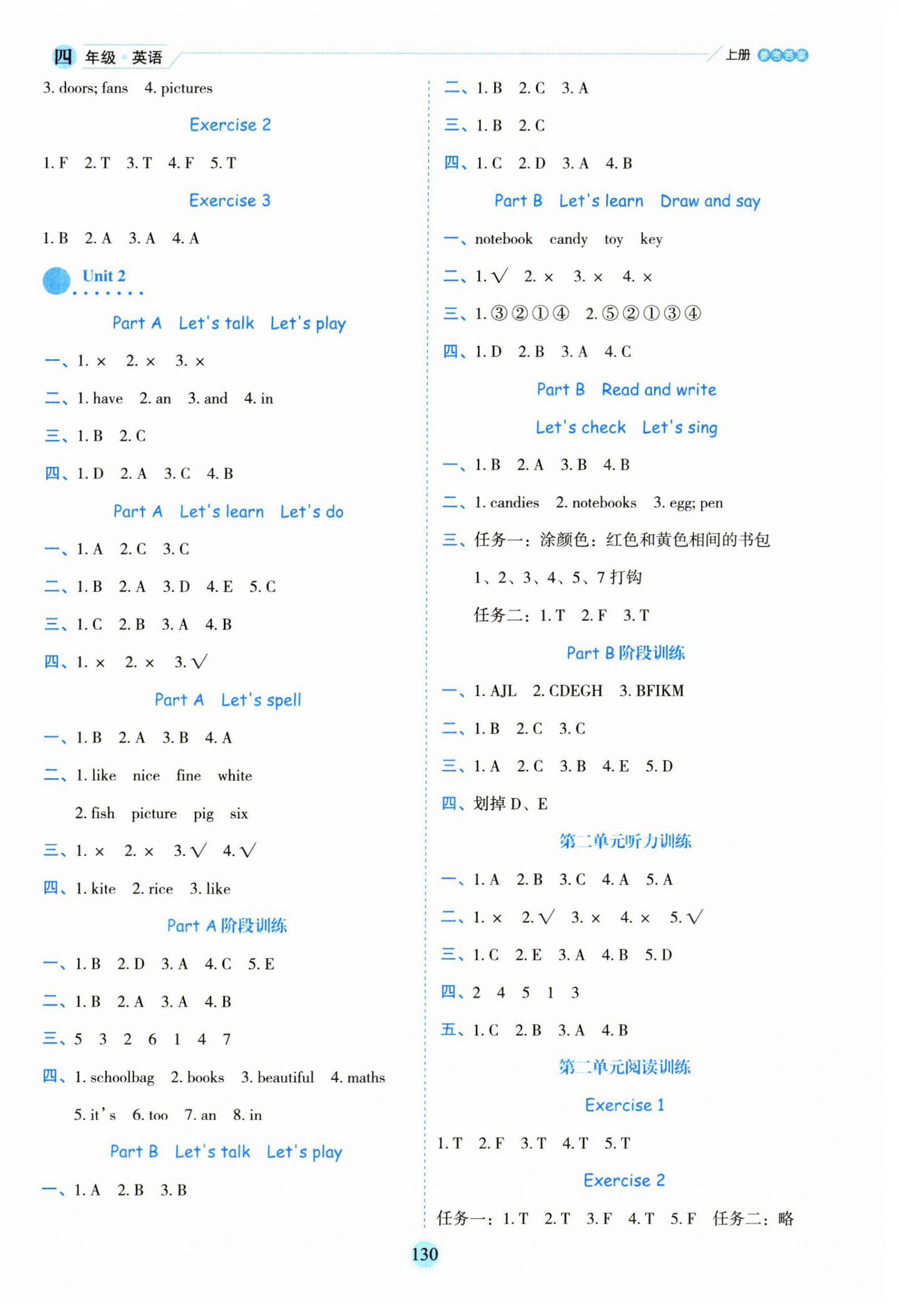 2024年百分學(xué)生作業(yè)本題練王四年級英語上冊人教版 參考答案第2頁