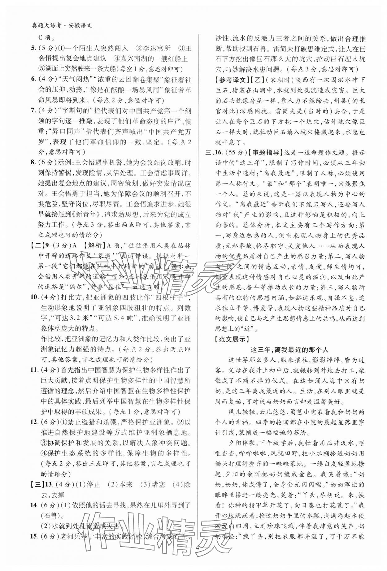 2024年中考真題大練考語文安徽專版 參考答案第3頁