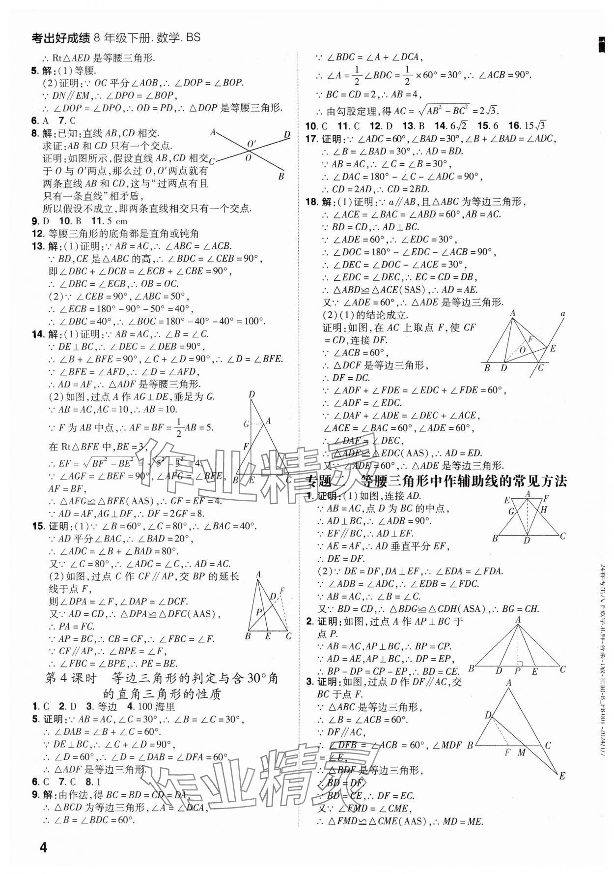 2025年考出好成績八年級數學下冊北師大版山東專版 參考答案第3頁