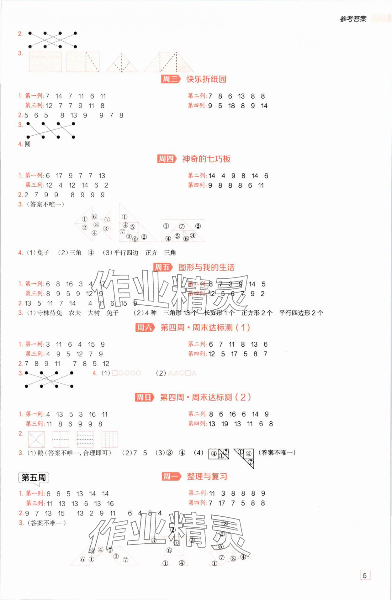2025年星級口算天天練一年級數學下冊西師大版&nbsp;參考答案第4頁