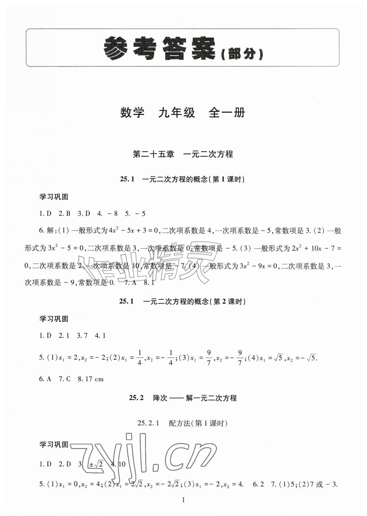 2026年智慧学习导学练九年级数学全一册人教版&nbsp;第1页