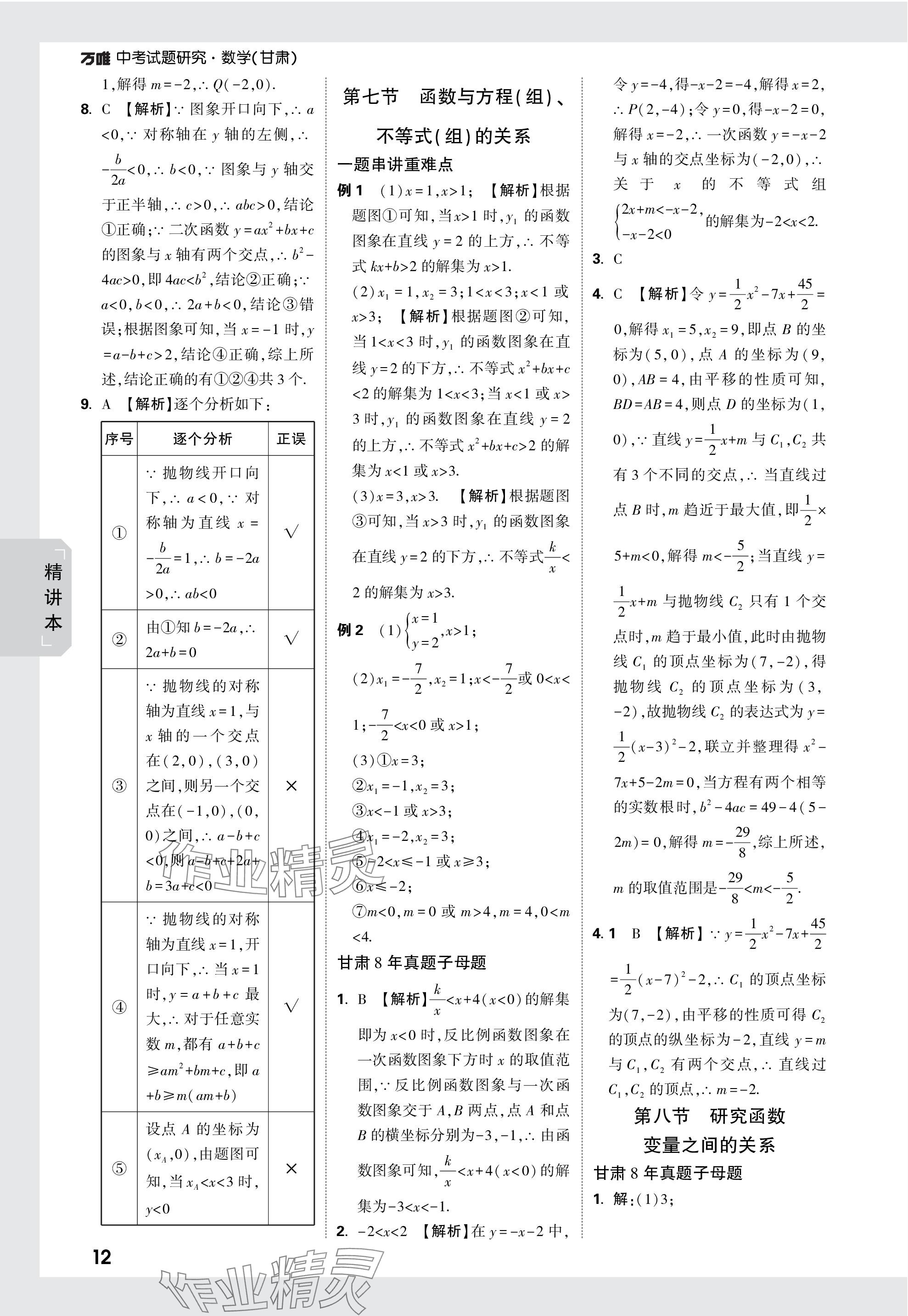 2024年万唯中考试题研究数学甘肃专版 参考答案第12页