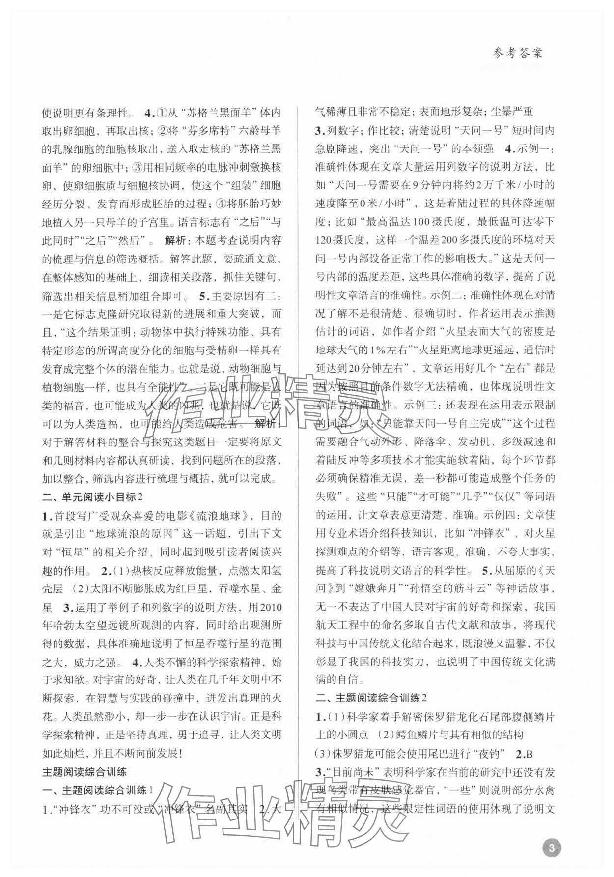 2024年初中语文大阅读高效训练八年级人教版 参考答案第3页