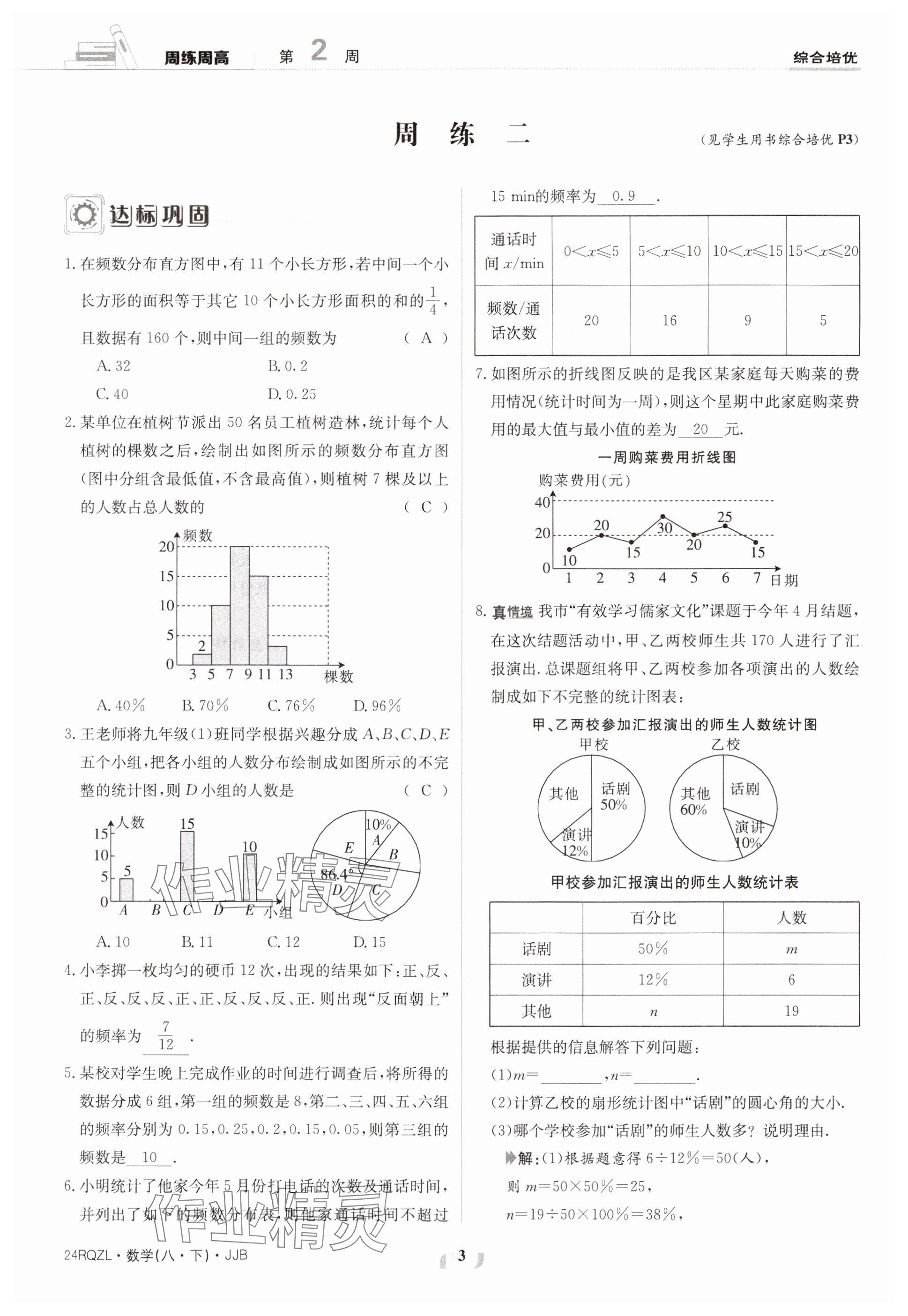 2024年日清周練八年級數(shù)學下冊冀教版 參考答案第3頁