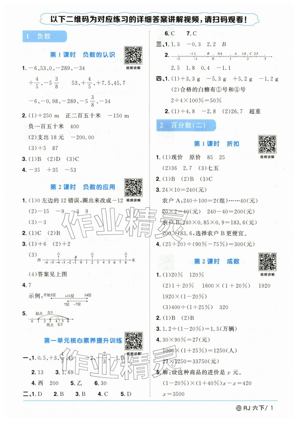 2026年阳光同学课时优化作业六年级数学下册人教版山东专版&nbsp;第1页