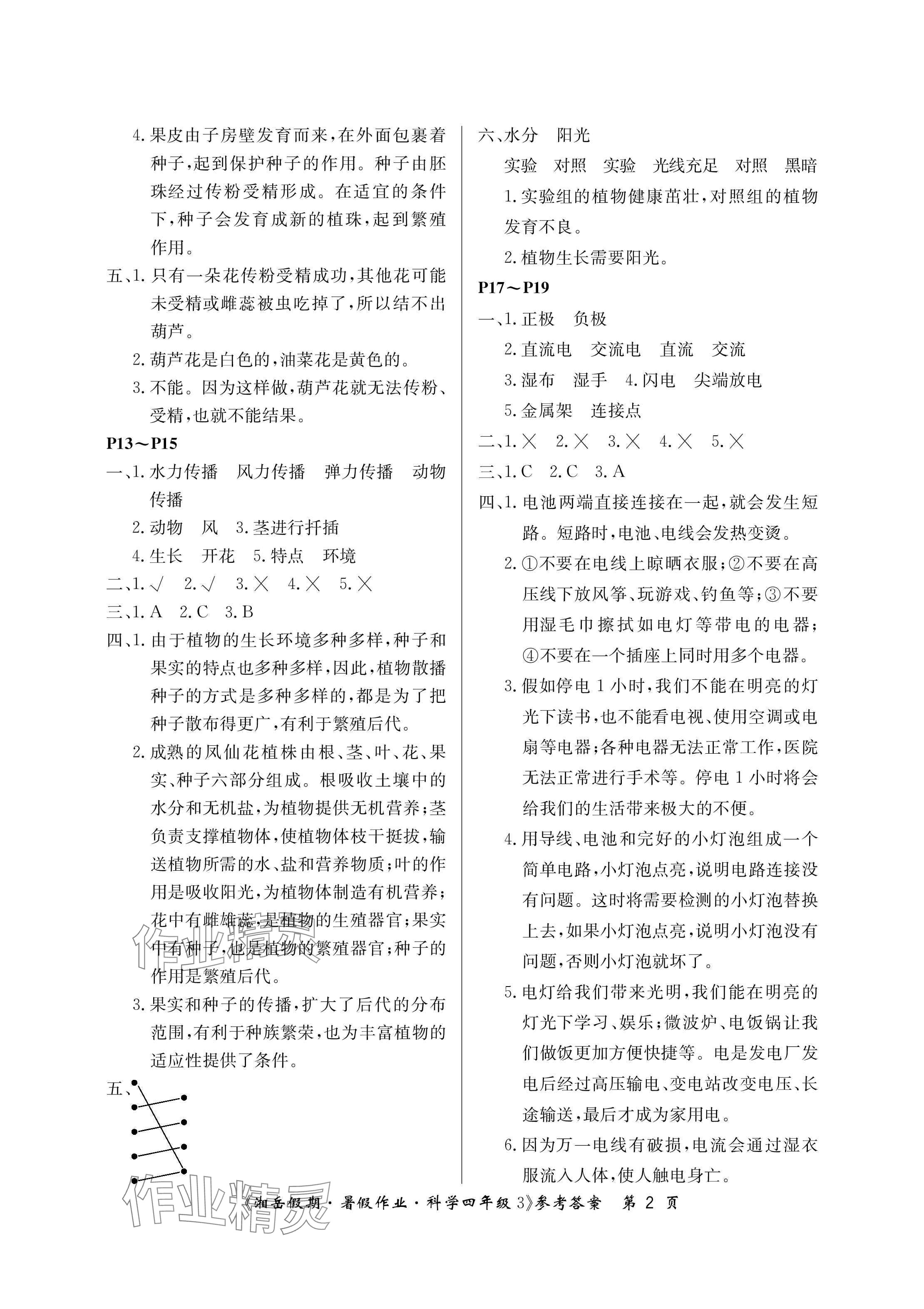 2025年湘岳假期暑假作業(yè)四年級科學(xué)教科版 參考答案第2頁