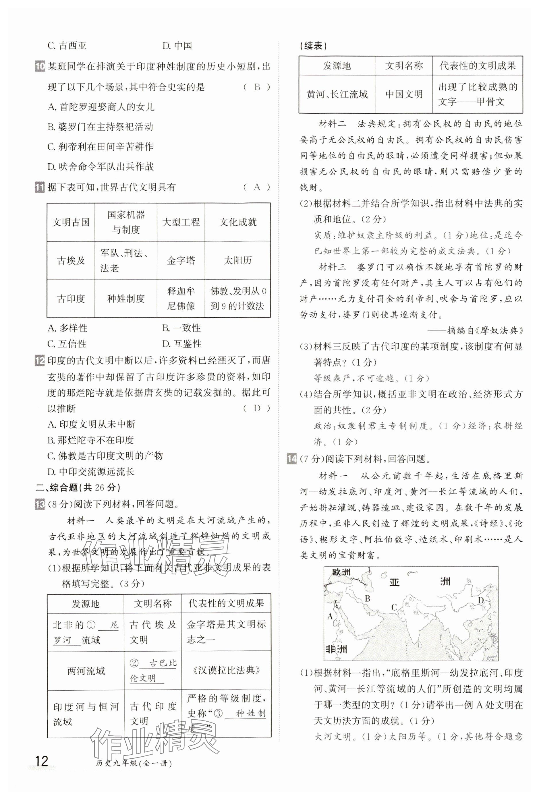 2023年金太陽導(dǎo)學(xué)案九年級歷史全一冊人教版 參考答案第12頁