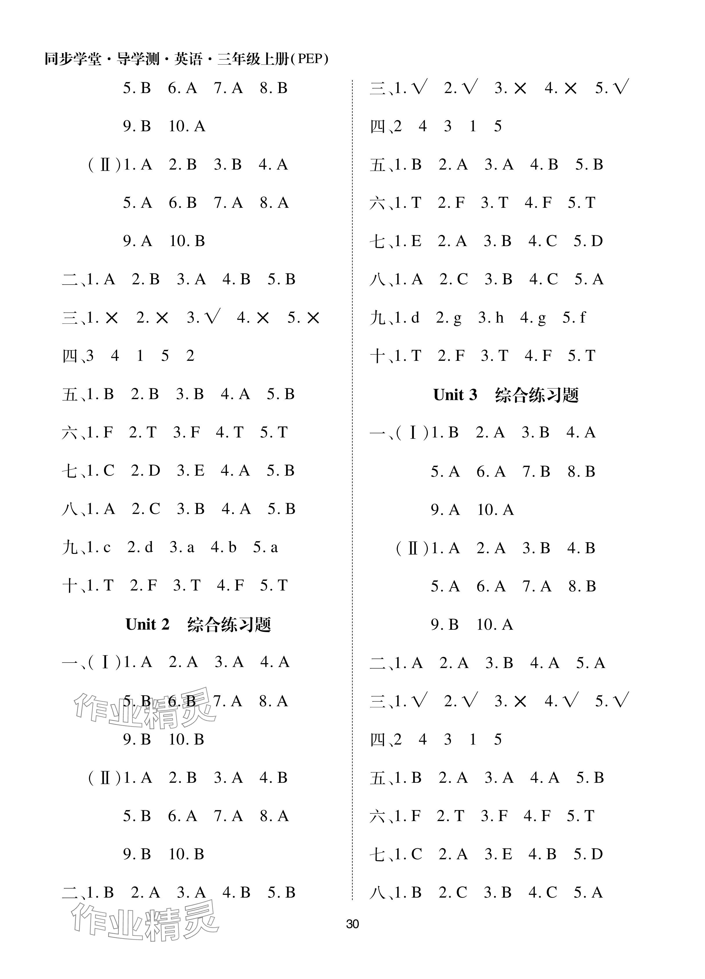 2024年同步學(xué)堂導(dǎo)學(xué)測三年級英語上冊人教版 參考答案第7頁