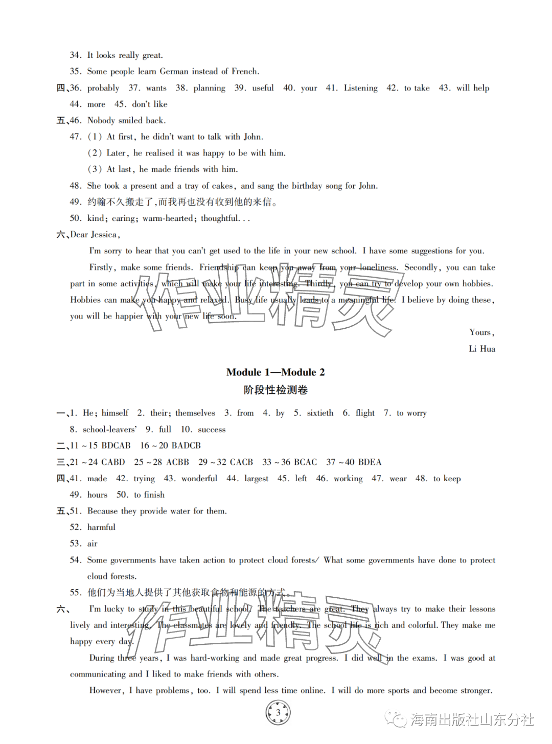 2024年同步練習(xí)冊分層檢測卷九年級英語下冊外研版 參考答案第3頁