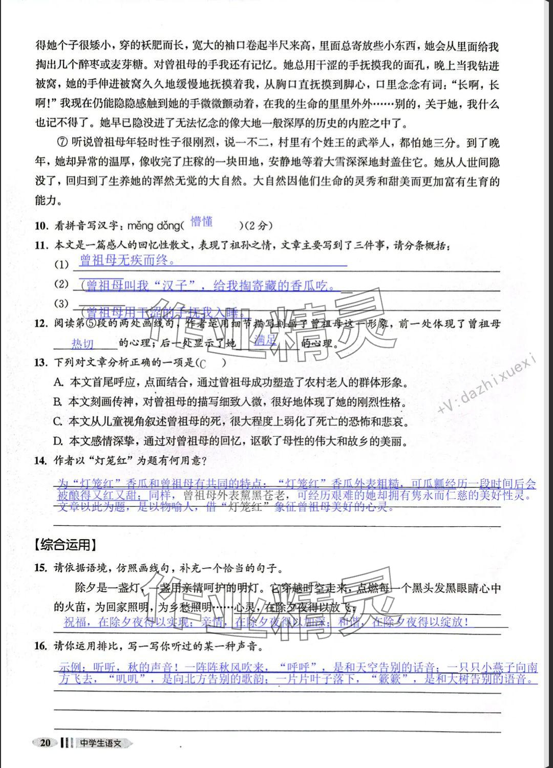 2025年中學生語文同步精練八年級下冊人教版五四制 參考答案第45頁