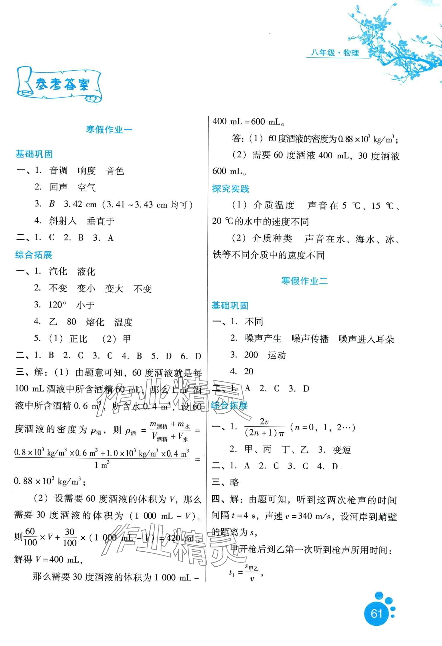 2024年寒假生活河北少年儿童出版社八年级物理通用版 第1页