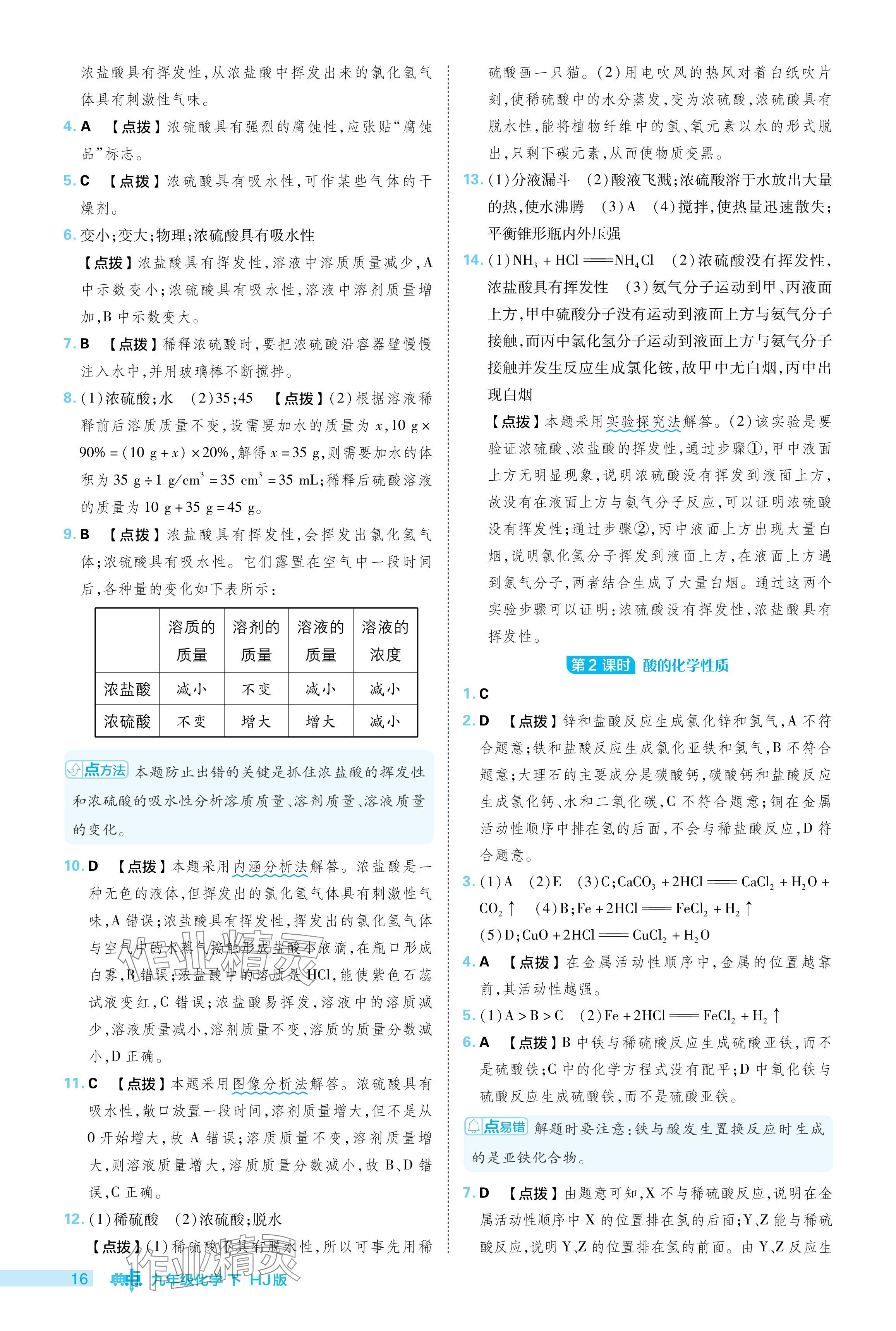 2024年綜合應(yīng)用創(chuàng)新題典中點九年級化學下冊滬教版 參考答案第16頁