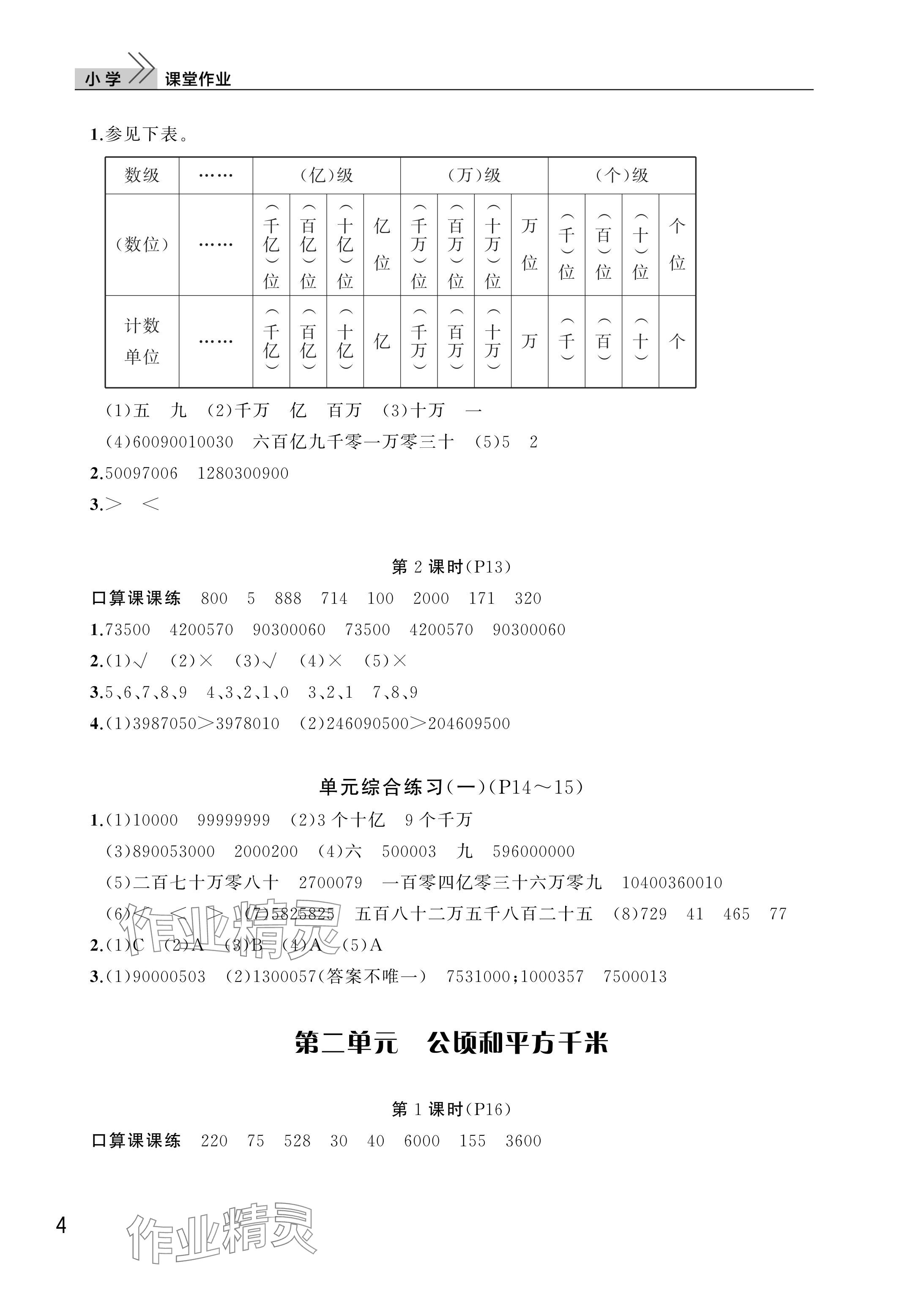 2025年課堂作業(yè)武漢出版社四年級數(shù)學(xué)上冊人教版 參考答案第4頁