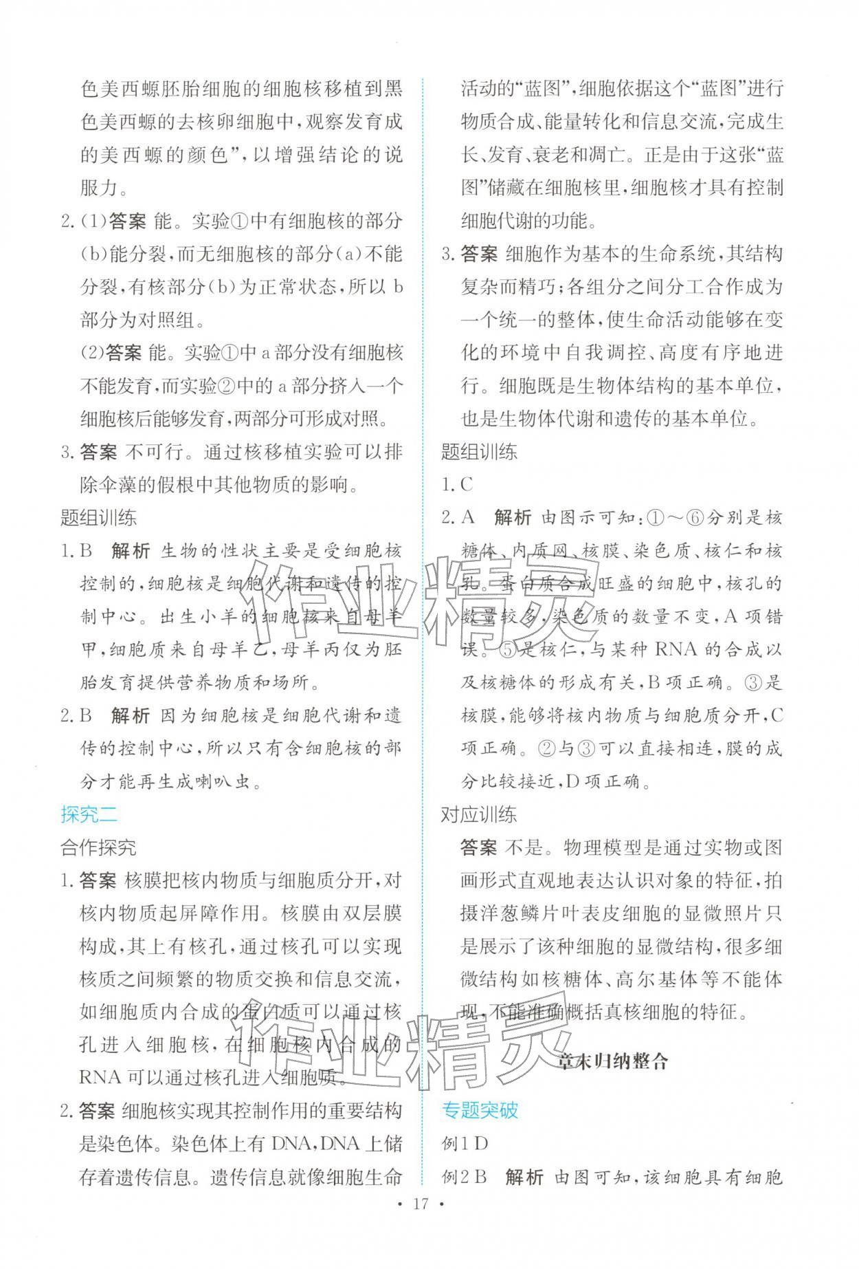 2025年能力培养与测试高中生物必修1人教版 参考答案第16页