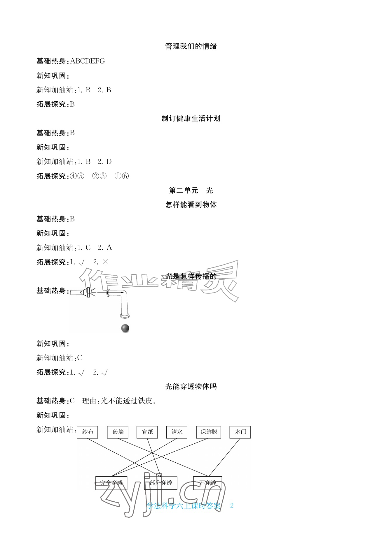 2026年新课标学习方法指导丛书六年级科学上册教科版&nbsp;参考答案第2页