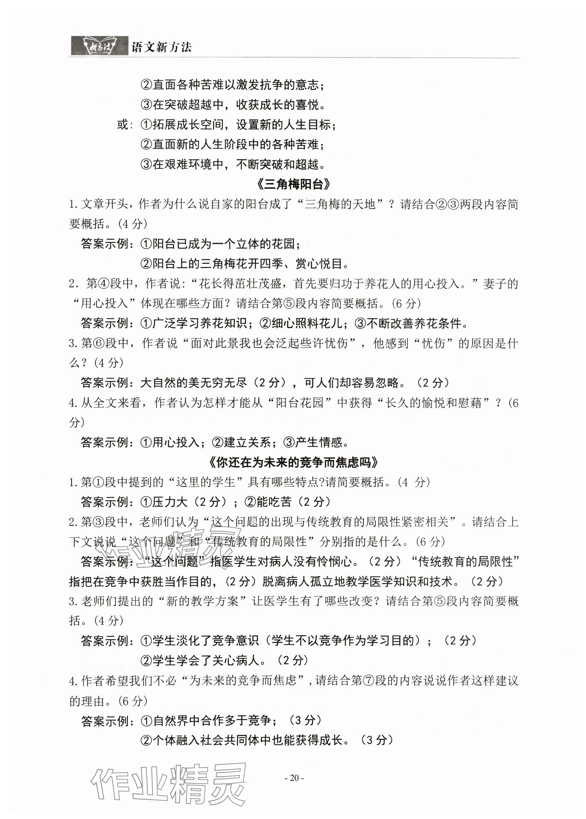 2024年語文新方法中考沖刺版&nbsp;參考答案第20頁