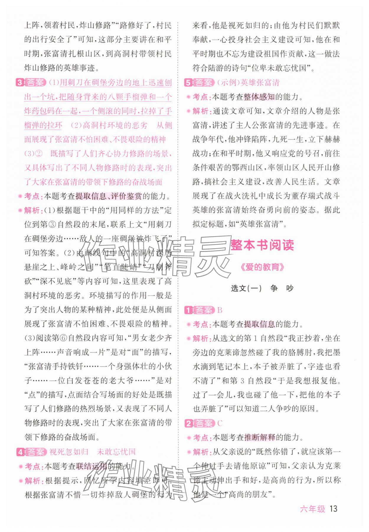 2025年陽光同學同步閱讀素養(yǎng)測試六年級語文上冊人教版 參考答案第13頁