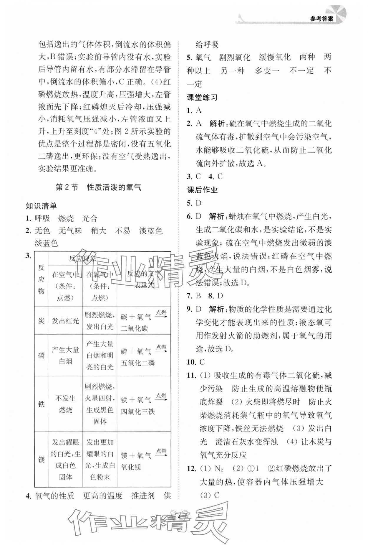 2024年創(chuàng)新課時作業(yè)本江蘇人民出版社九年級化學上冊滬教版 參考答案第4頁